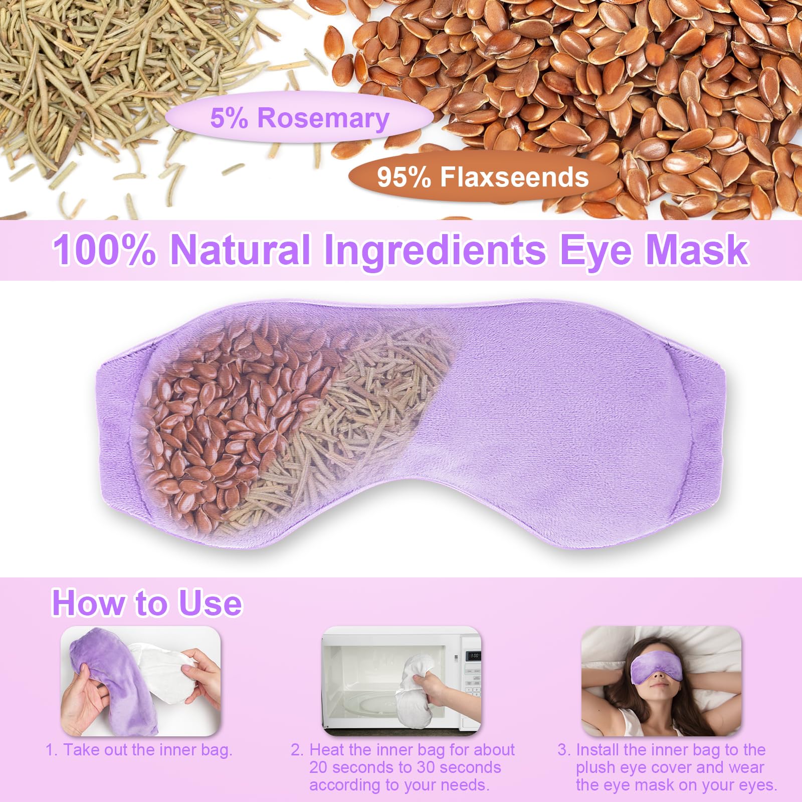 BeHoomi Weighted Eye Mask for Sleeping, Soft Heated Eye Mask, Moist Heat Warm Compress for Eyes, Natural Rosemary & Flaxseeds Mi