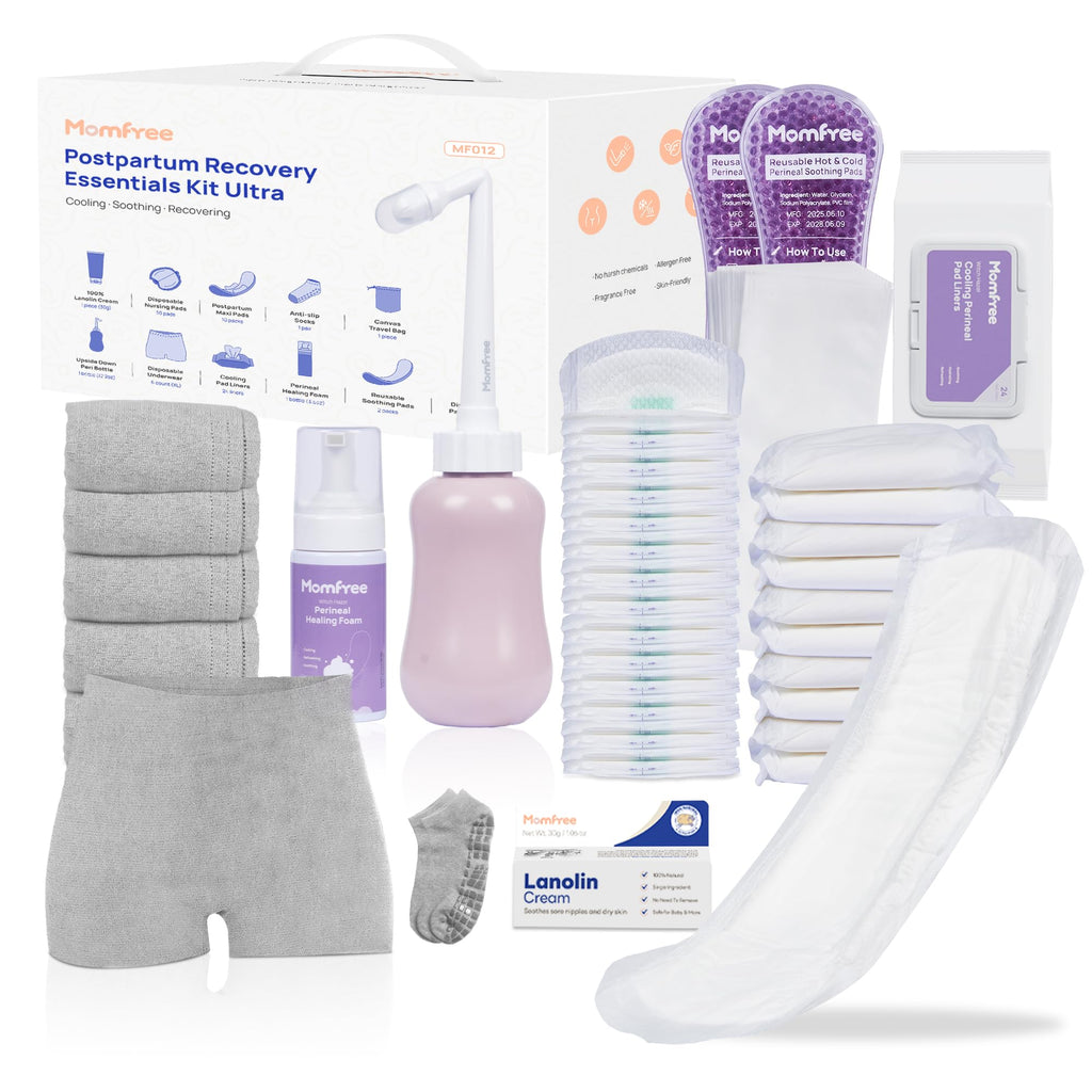 Upgraded Postpartum Essentials Recovery Kit for Women: Labor Delivery Post Partum - Perineal Healing Foam & Upside Down Peri Bot