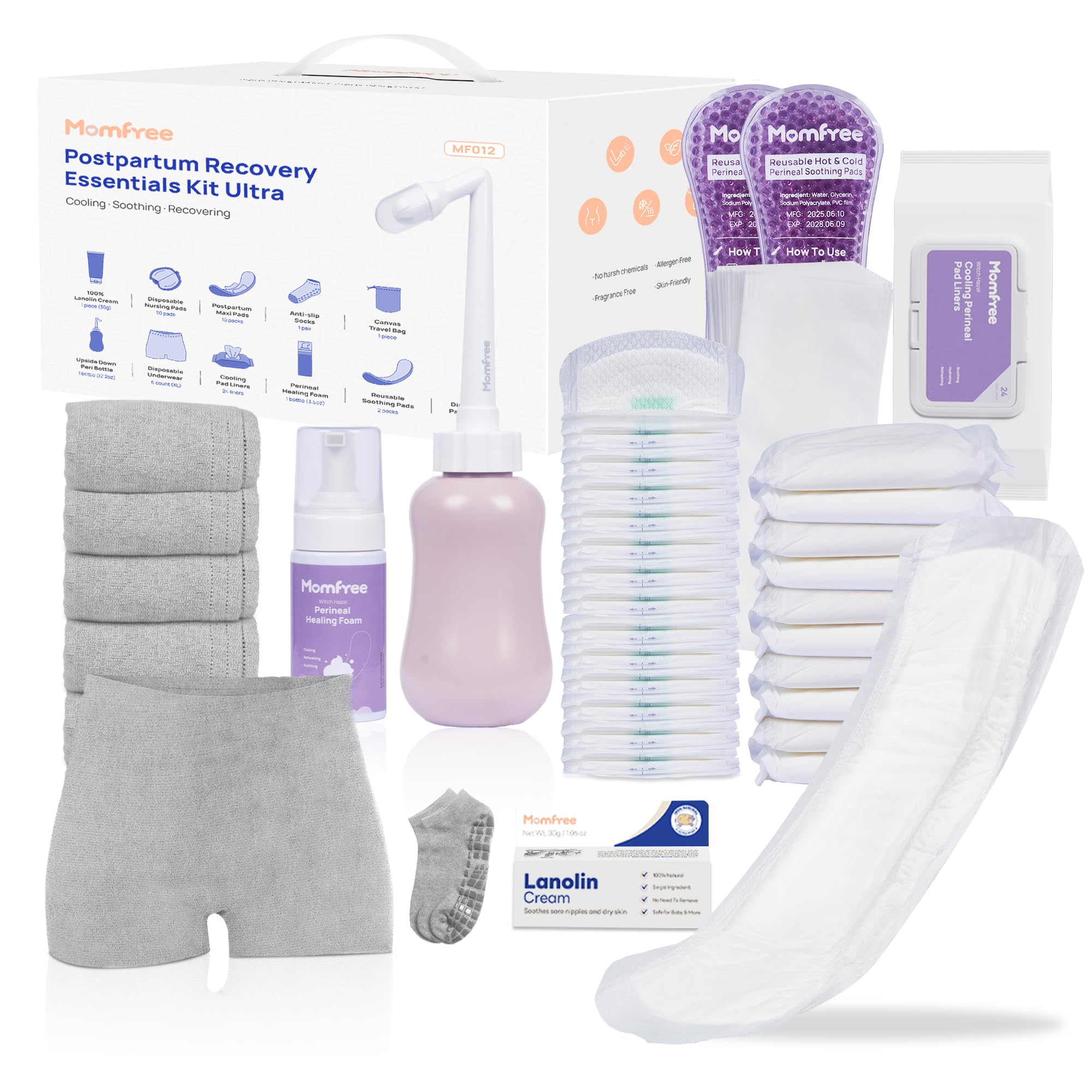 Upgraded Postpartum Essentials Recovery Kit for Women: Labor Delivery Post Partum - Perineal Healing Foam & Upside Down Peri Bot
