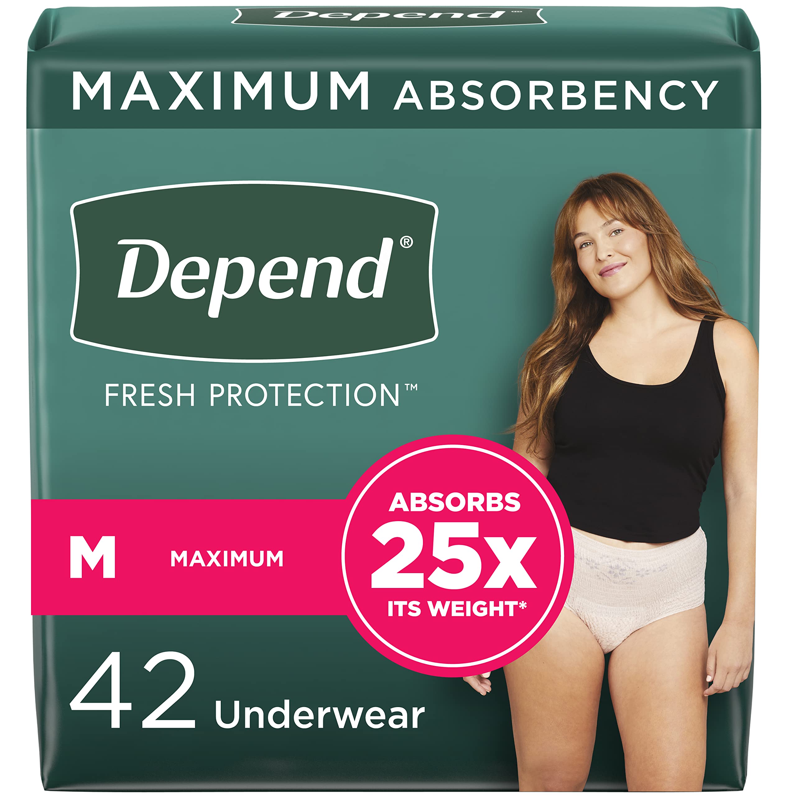 Depend FIT-Flex Incontinence Underwear for Women, Blush, Medium, 42 Count