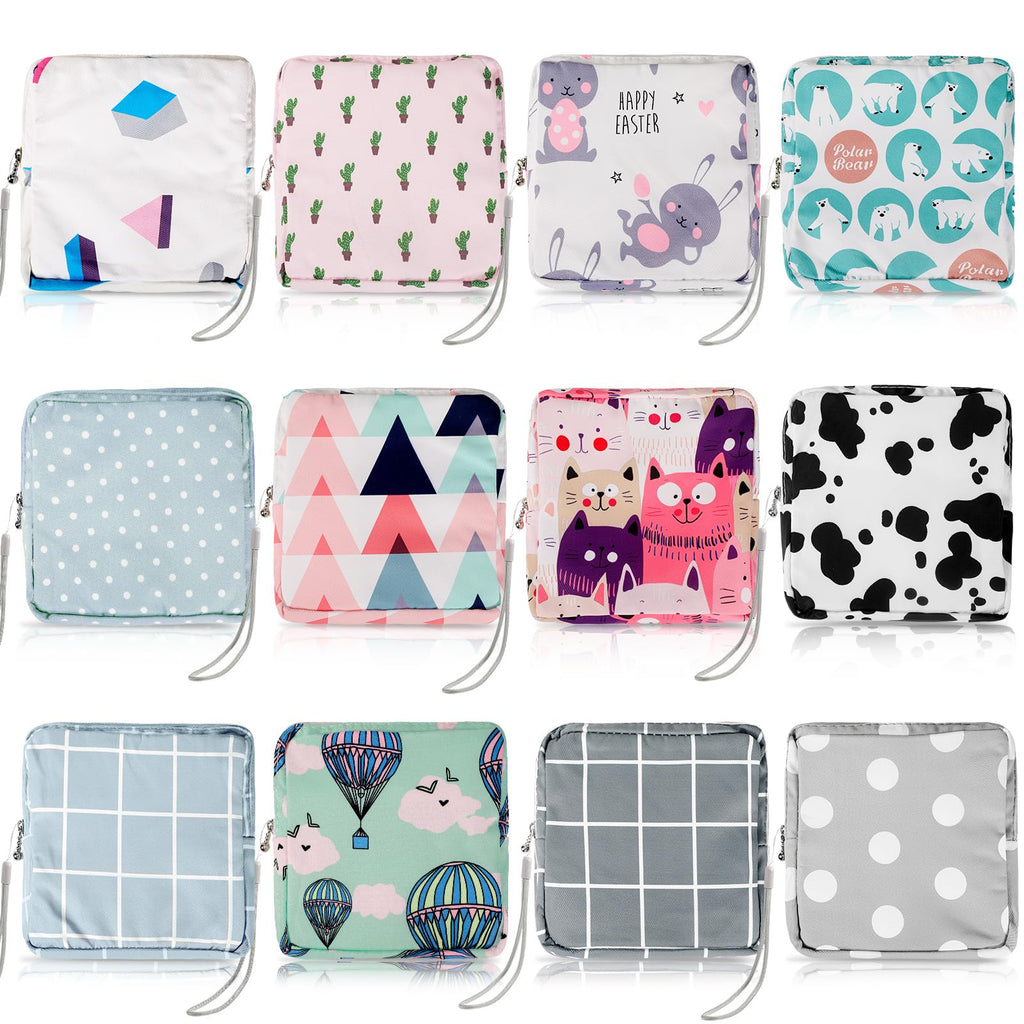 Paterr 12 Pcs Sanitary Napkin Storage Bag Set Including 12 Portable Period Pouch Hand Wrist Strap Lanyard String Holder Tampons 