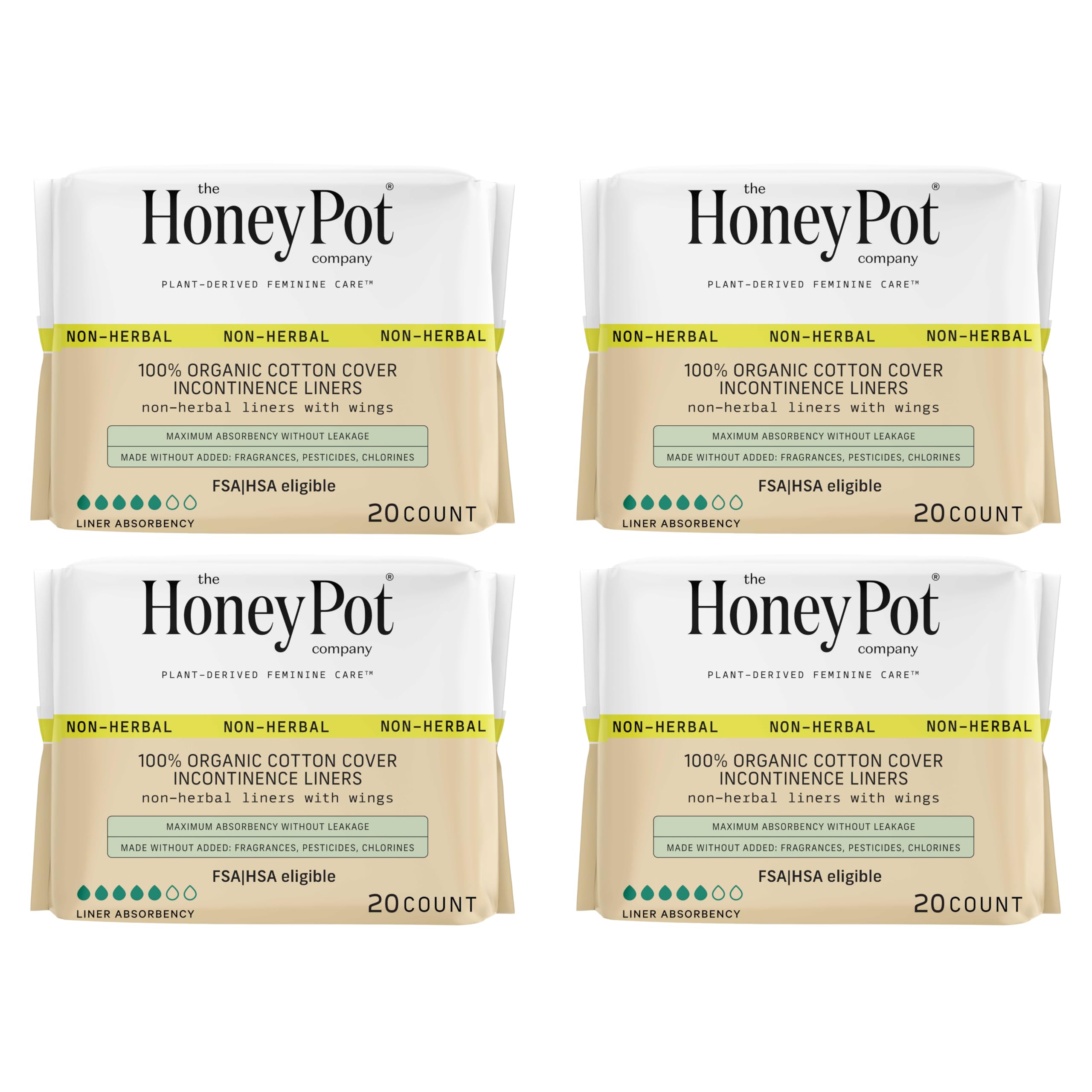 The Honey Pot Company - Incontinence Pads for Women - 80ct - Non-Herbal Panty Liners - Bladder Leak Control - Organic Cotton Cov