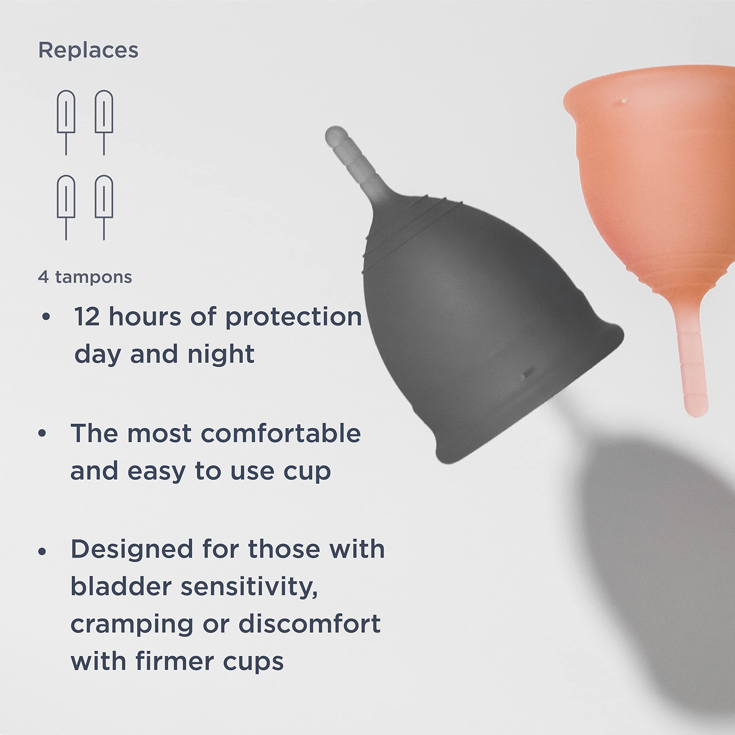 Saalt Soft Menstrual Cup - Best Sensitive Reusable Period Cup - Wear for 12 Hours - Tampon and Pad Alternative (Regular Grey, Sm