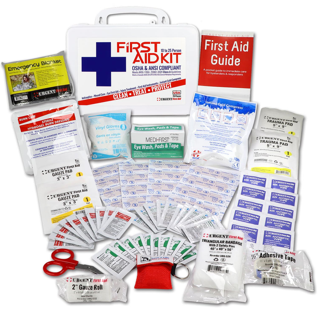 OSHA & ANSI First Aid Kit, 25 Person, 79 Pieces, Indoor/Outdoor Emergency Kit for Office, Home or Car, ANSI 2021 Class A, Plasti