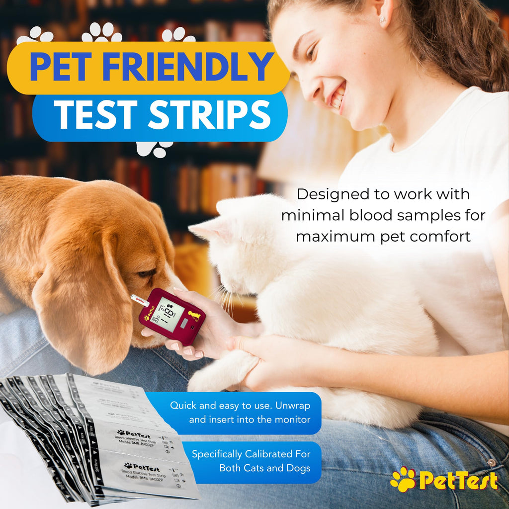 PetTest Blood Glucose Test Strips, Easy Open for Use with a Glucometer Monitor for Dogs & Cats, sterilized and Individually Seal