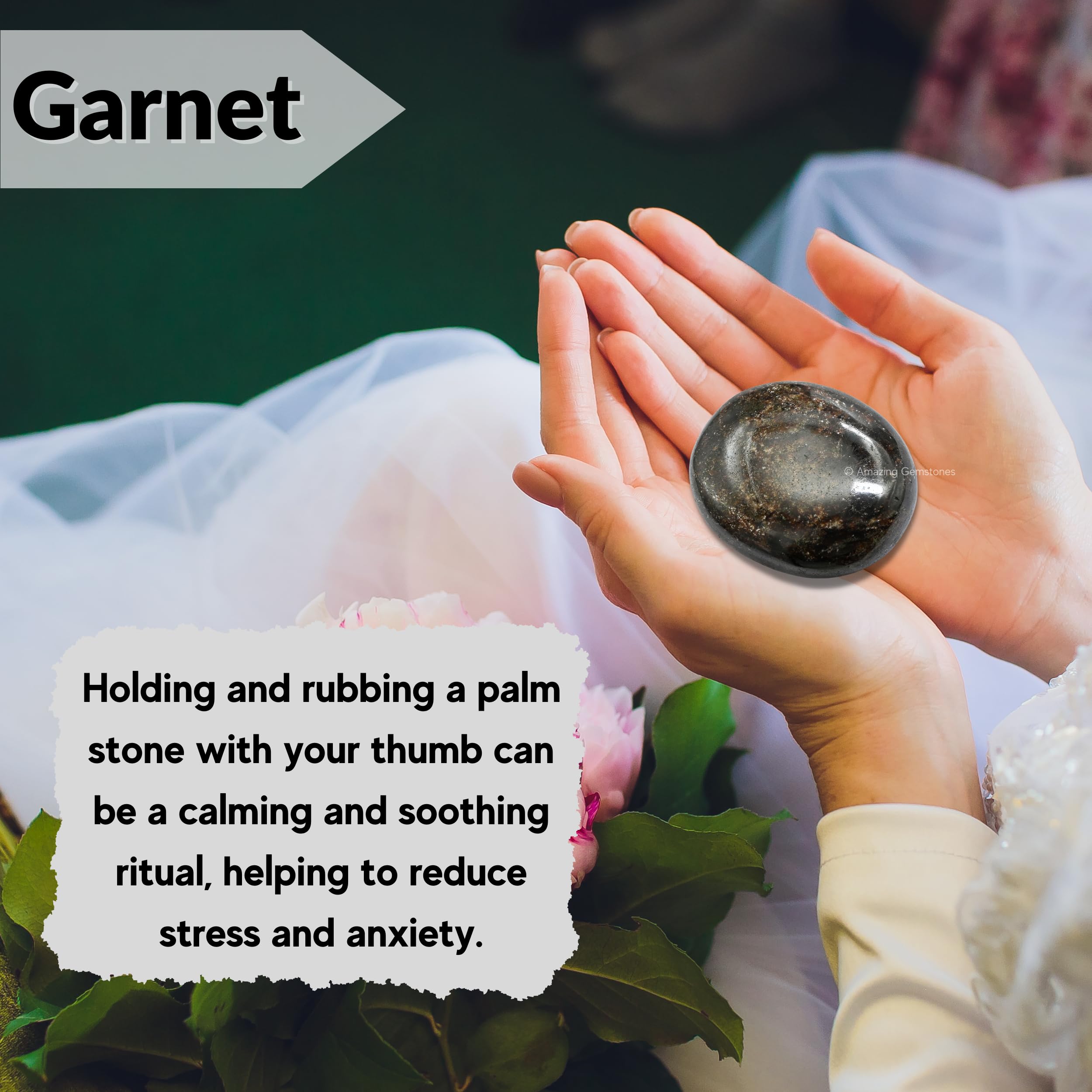 Garnet Crystals and Healing Stones - Large Palm Stone Crystals Piedra - Crystal for Good Luck, Balanced Positive Energy, Meditat