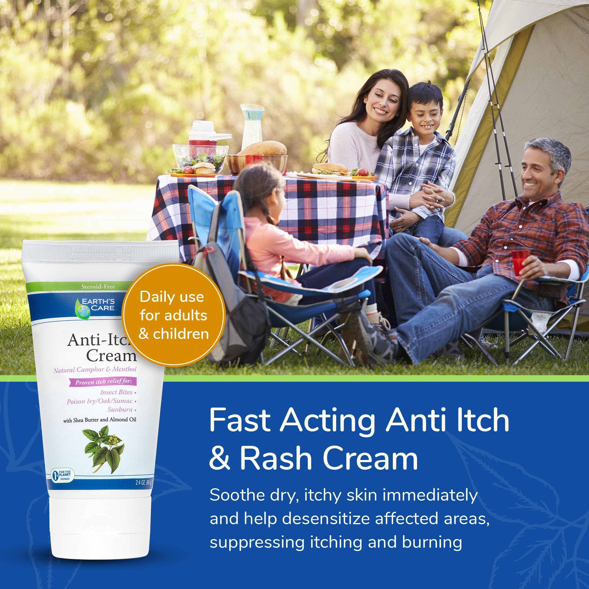 Earths Care Anti-Itch Cream Sport Tube, No Parabens, Steroids, Artificial Colors or Fragrances, Allergy-Tested 1 OZ.