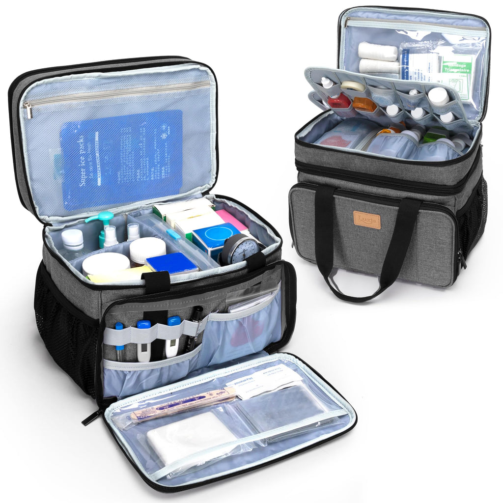 LUXJA 2 Layers Medicine Bag with Detachable Divider, Pill Bottle Organizer Suitable for Home or Travel Use, Gray