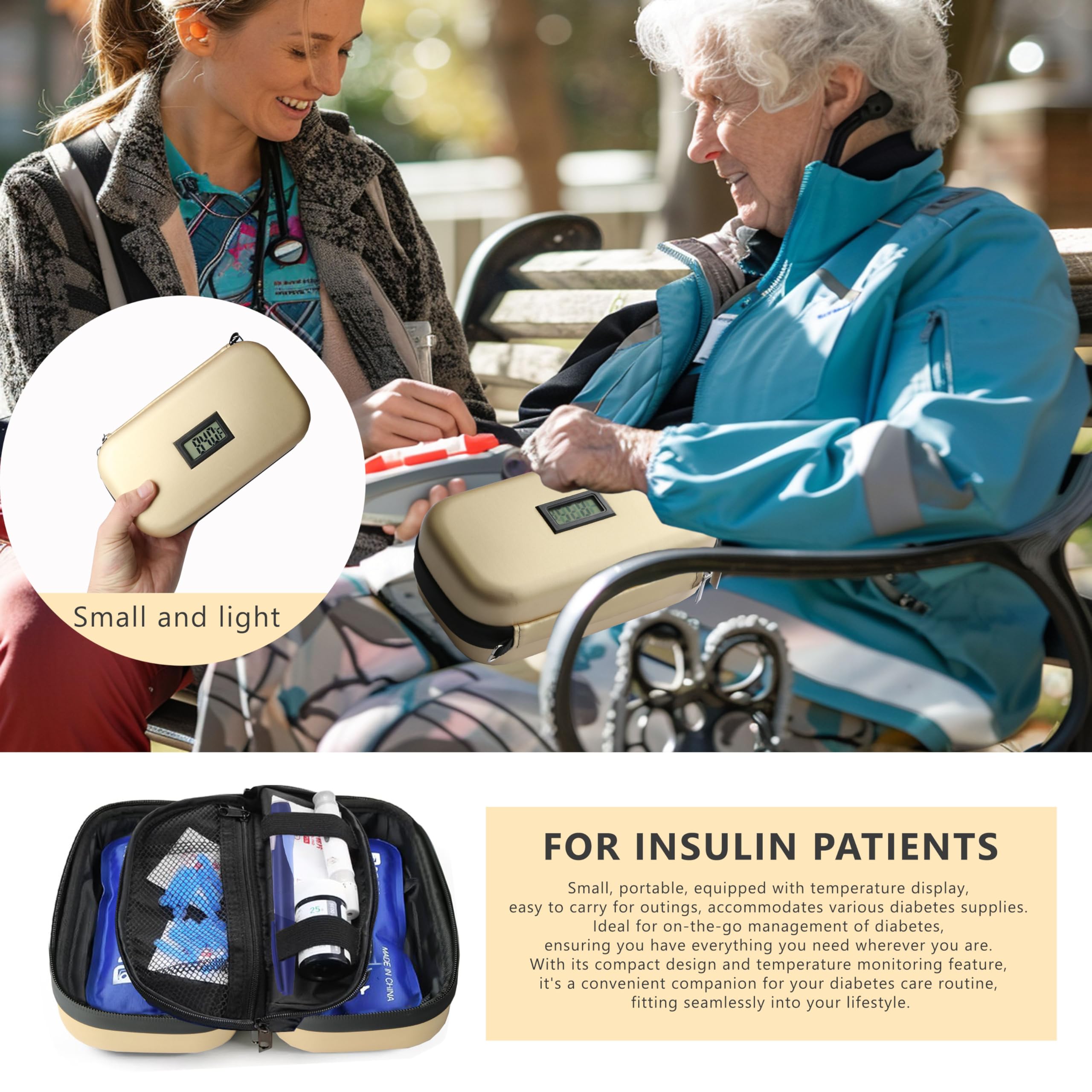 24-Hour Insulin Cooler Travel Case TSA Approved Medication Diabetic Cooler for Daily Life Trip with Thermometer Temperature Disp