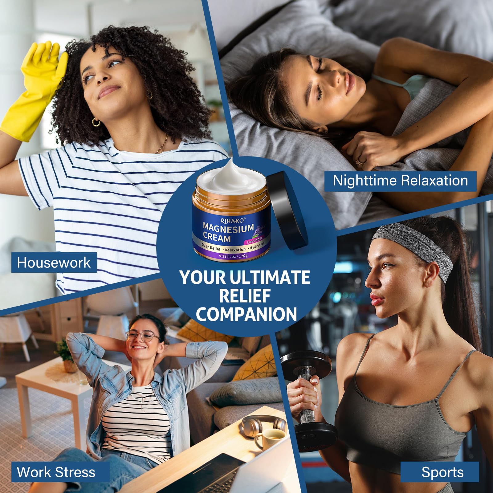 Nighttime Magnesium Cream, Topical Magnesium Cream for Sleep, Muscle Soreness & Cramps Relief - Apply to Legs, Arms or Chest - T