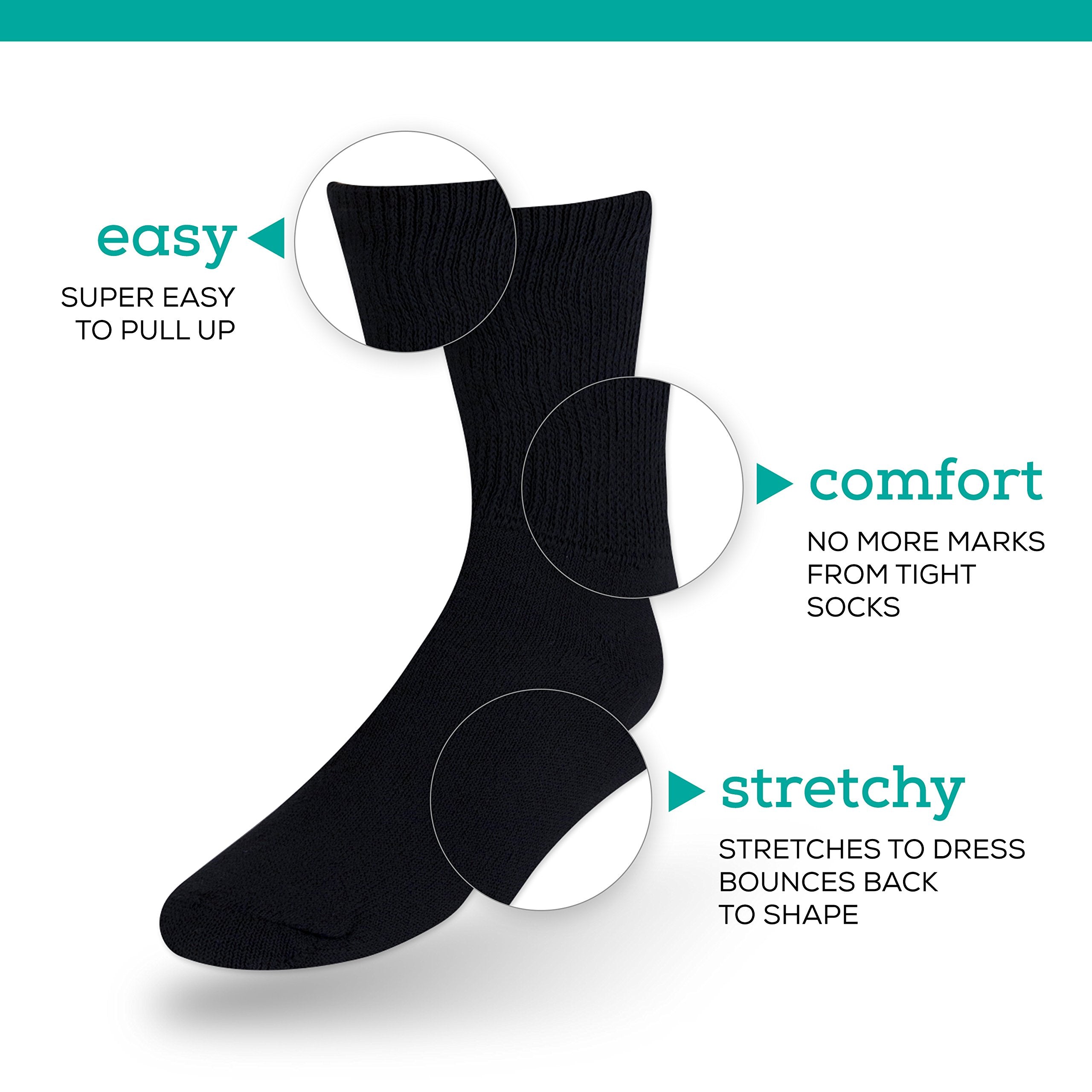 Men's Diabetic Socks - 12 Pack - Black - By Zeke, Size 10-13