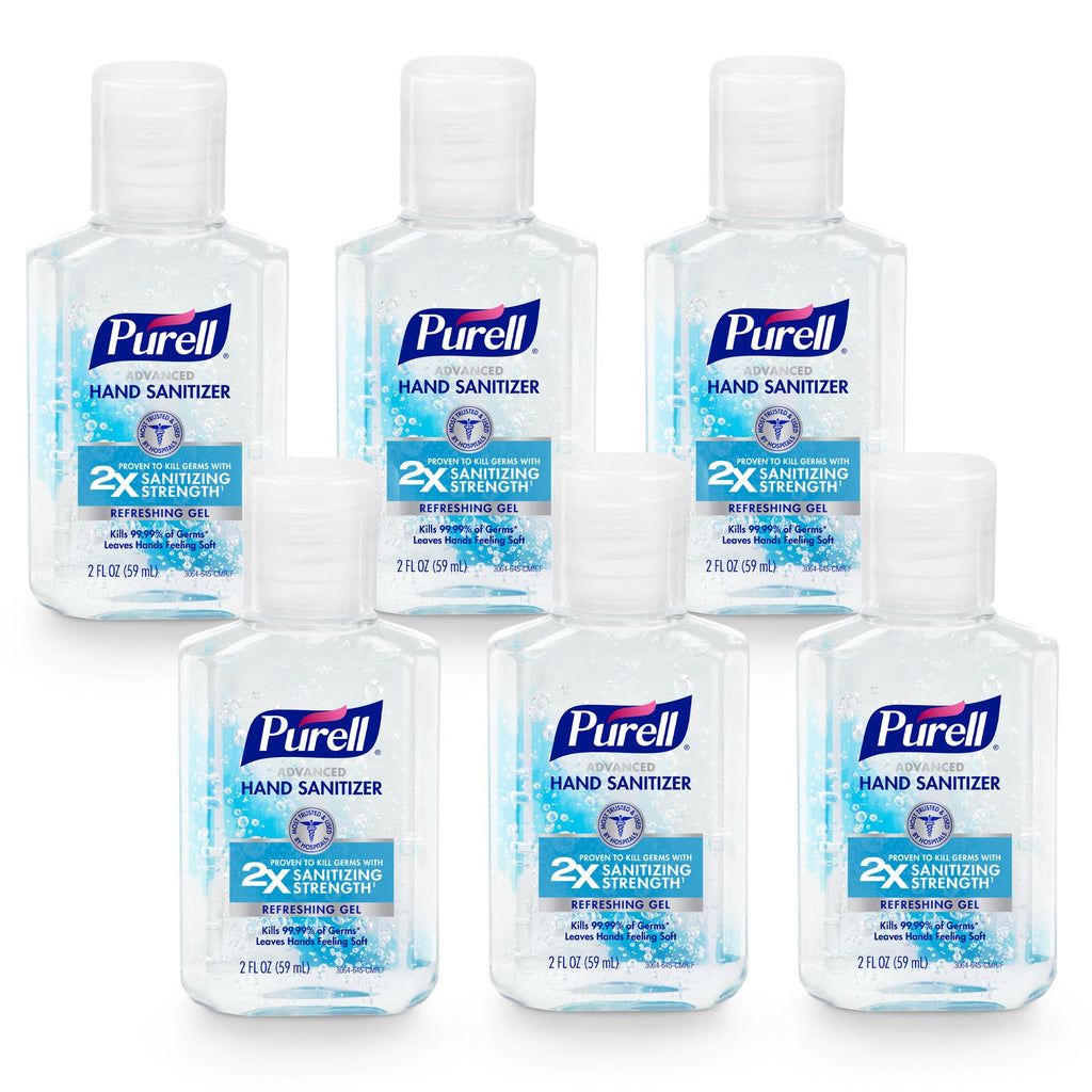 Purell Advanced Hand Sanitizer Refreshing Gel, Clean Scent, 2 fl oz Travel Size Flip Cap Bottle (Pack of 6) - 3155-04-EC