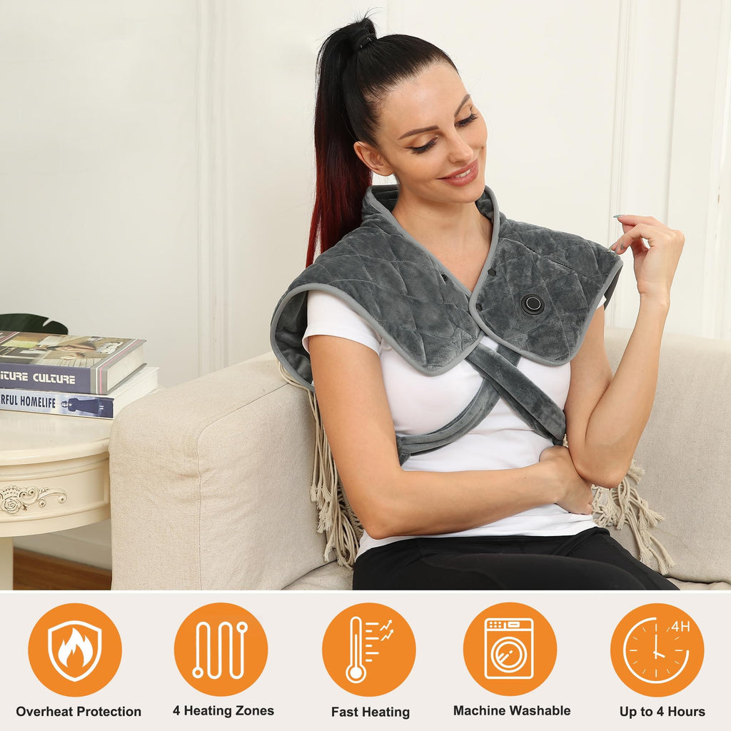 Vofuoti Portable Heating Pad for Neck and Shoulders, Cordless Heating Pad with Battery and 3 Heat Settings, Weighted Electric He