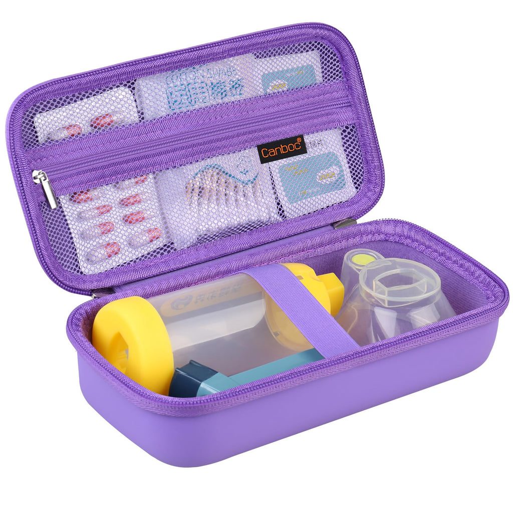 Canboc Travel Carrying Case for Asthma Inhaler, Handheld Spacer for Adults and Kids, Masks, Hard Inhaler Case with Mesh Pocket f