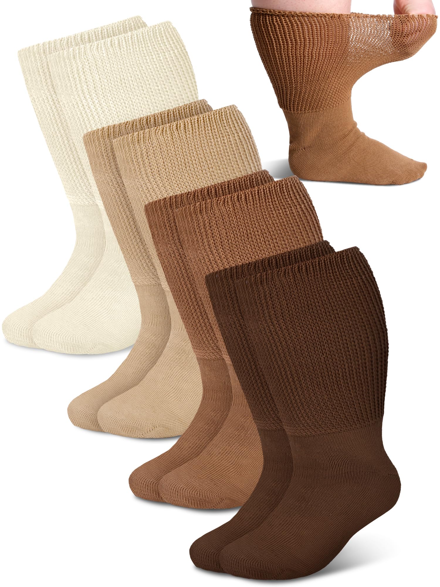 Bunnycool 4 Pairs Extra Wide Socks Swollen 30 Lymphedema Bariatric Socks Non Binding Loose Fit(Women 9-11,Classic Color)