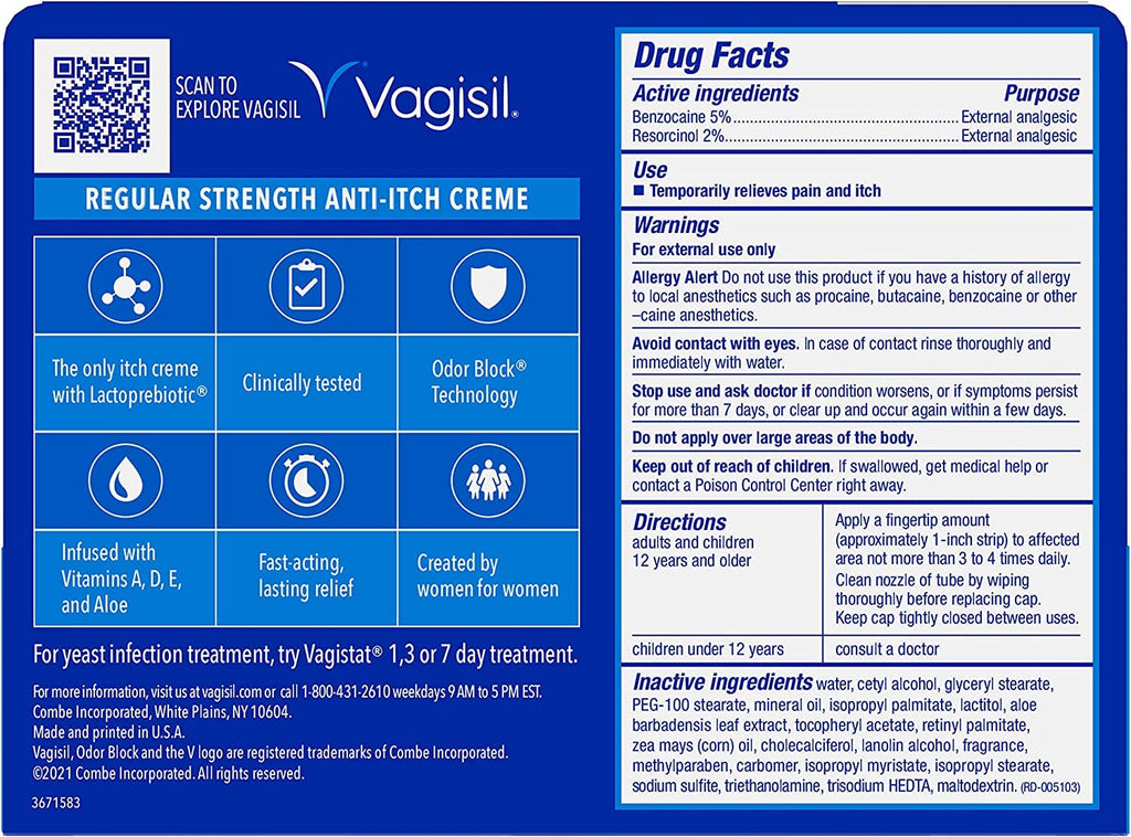 Vagisil Regular Strength Anti- Itch Creme 1 Ounce (29ml) (3 Pack)