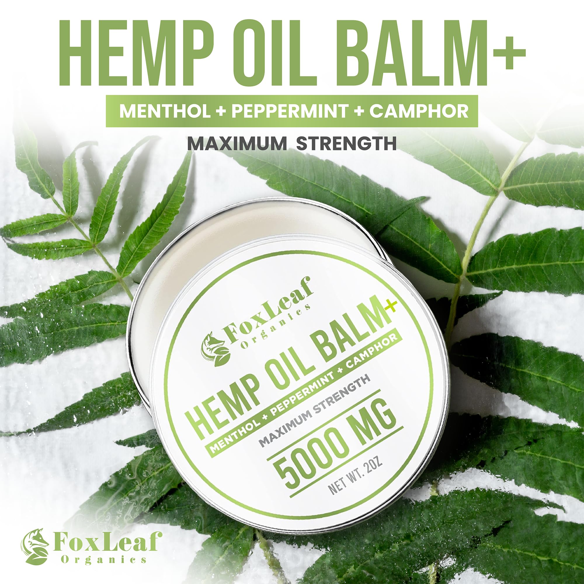 FOXLEAF Hemp Oil Balm for Muscles, Joints, Back, Knees, Neck, Fingers, and Elbows with Arnica, Camphor, Menthol, and Peppermint