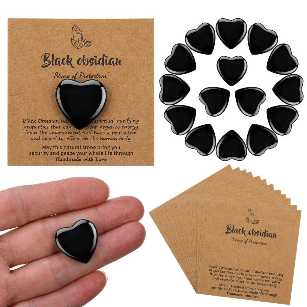 YooNotee 32 Pack Black Obsidian Heart Stone Valentine's Gift Sets Bulk 0.8 Inch 16 Pcs Crystal Gemstone Crystals Rock With16 Pcs