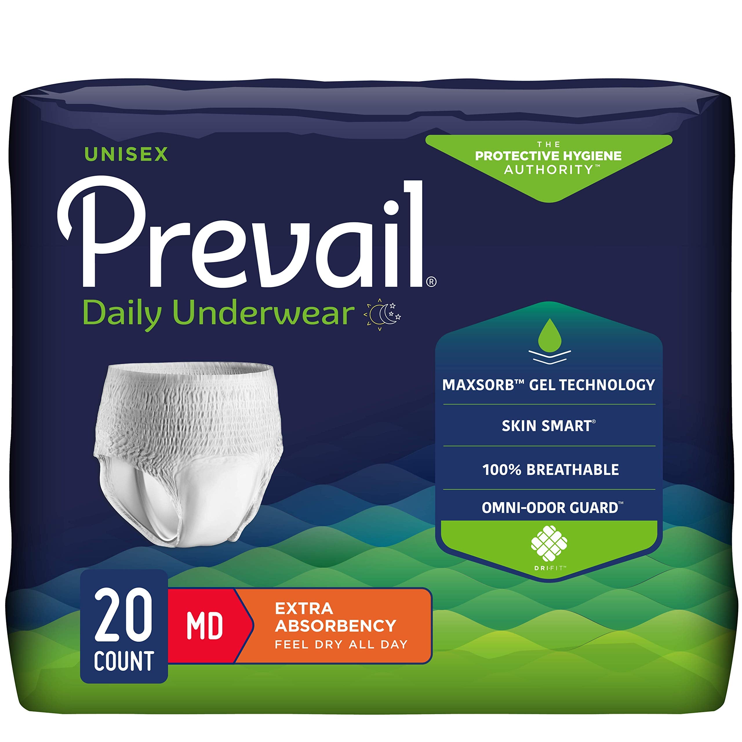 Prevail Adult Incontinence Underwear for Men & Women, Maximum Absorbency, Medium, 20 Count