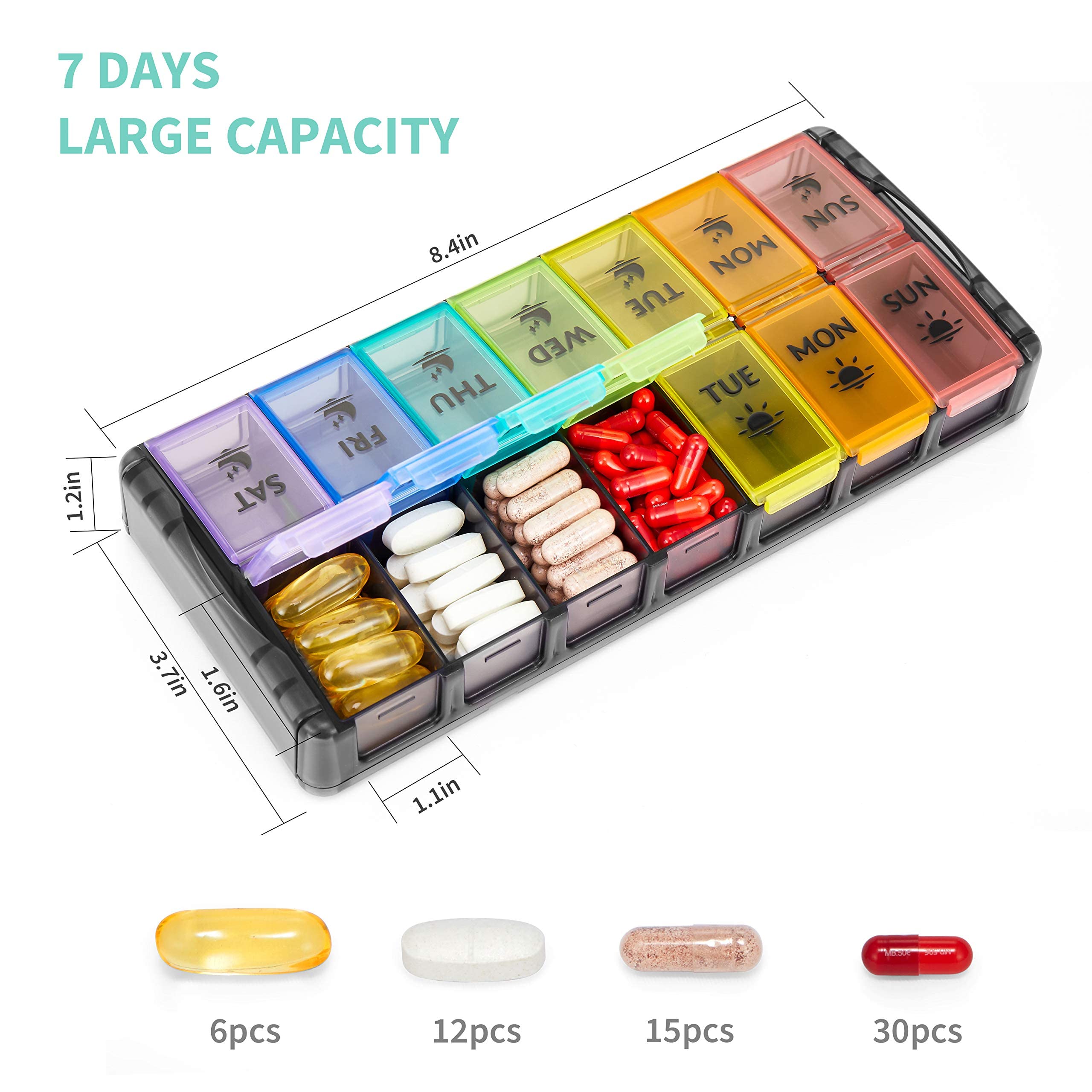 FGcase Large Pill Organizer 2 Times a Day 7 Day AM PM Pill Box Organizer with Lock, Easy Fill and Detachable Design, Travel Medi