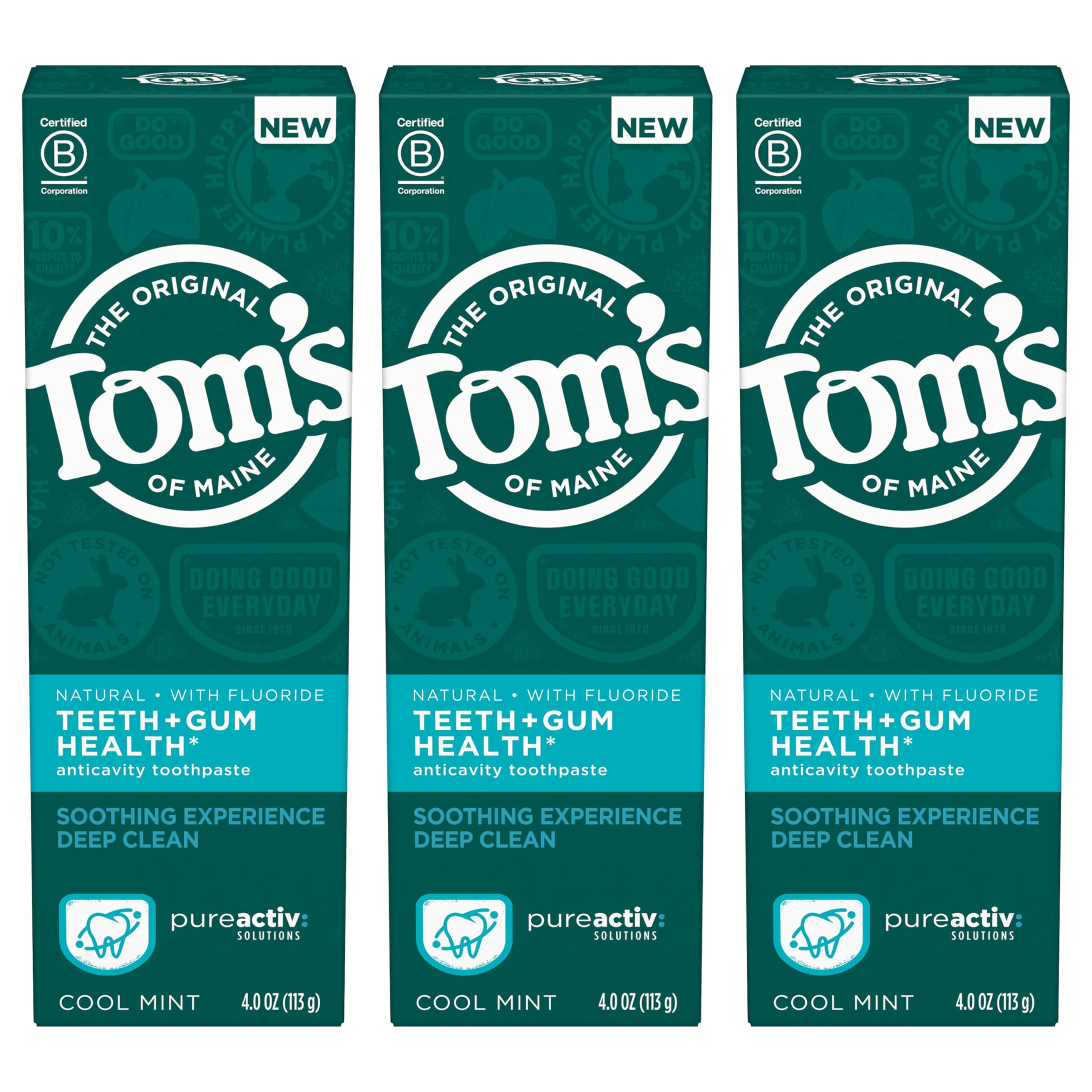 Toms of Maine PureActiv Teeth + Gum Health* Natural Anticavity Toothpaste Gel 4.0oz , 3-Pack