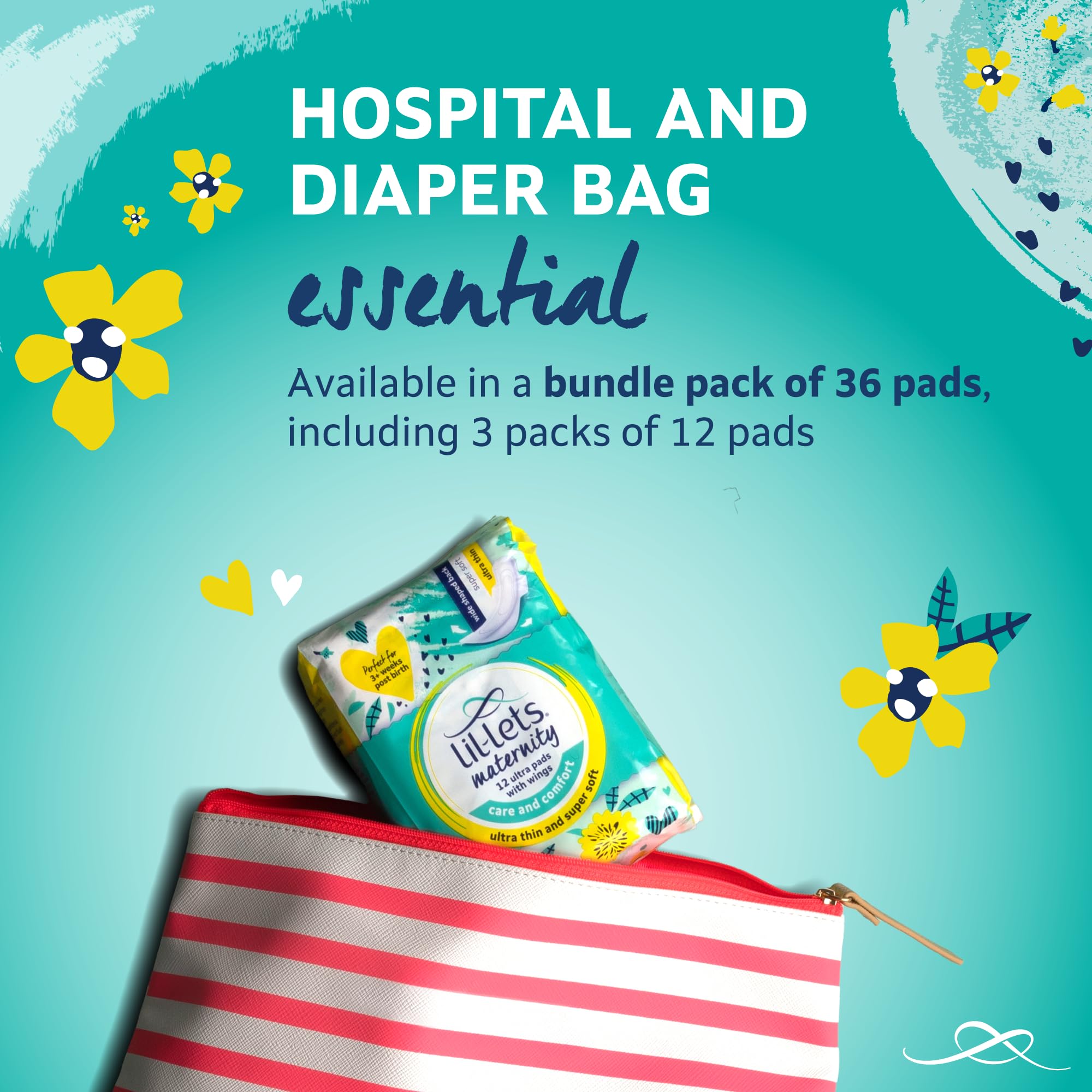 Lil-Lets Maternity Ultra Thin Pads with Wings - 36 Pack Bundle for Post-Natal Bleeding & Lighter Flow - Postpartum Essentials -