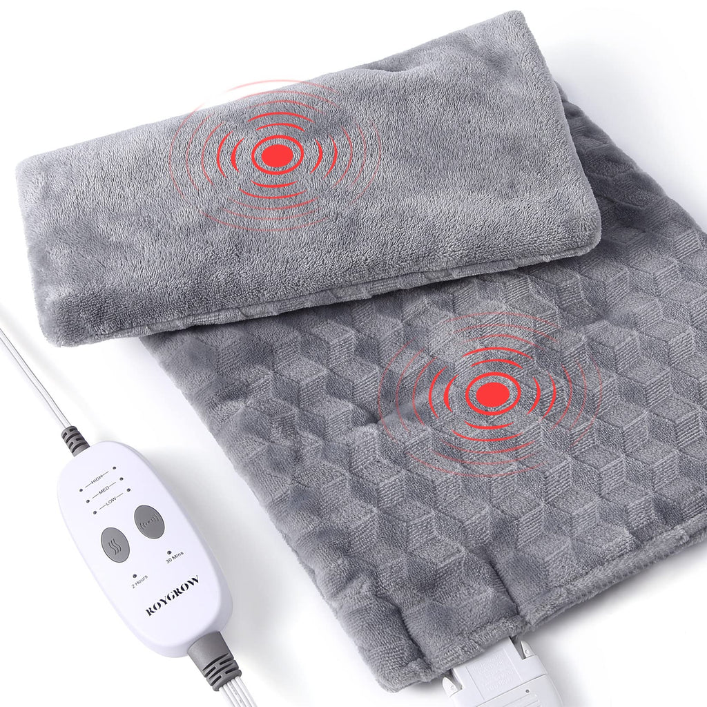 ROYGROW Weighted Heating Pad with 2 Massager, Electric Massaging 5lbs Heating Pad for Back Neck Shoulder with Massaging Vibratio