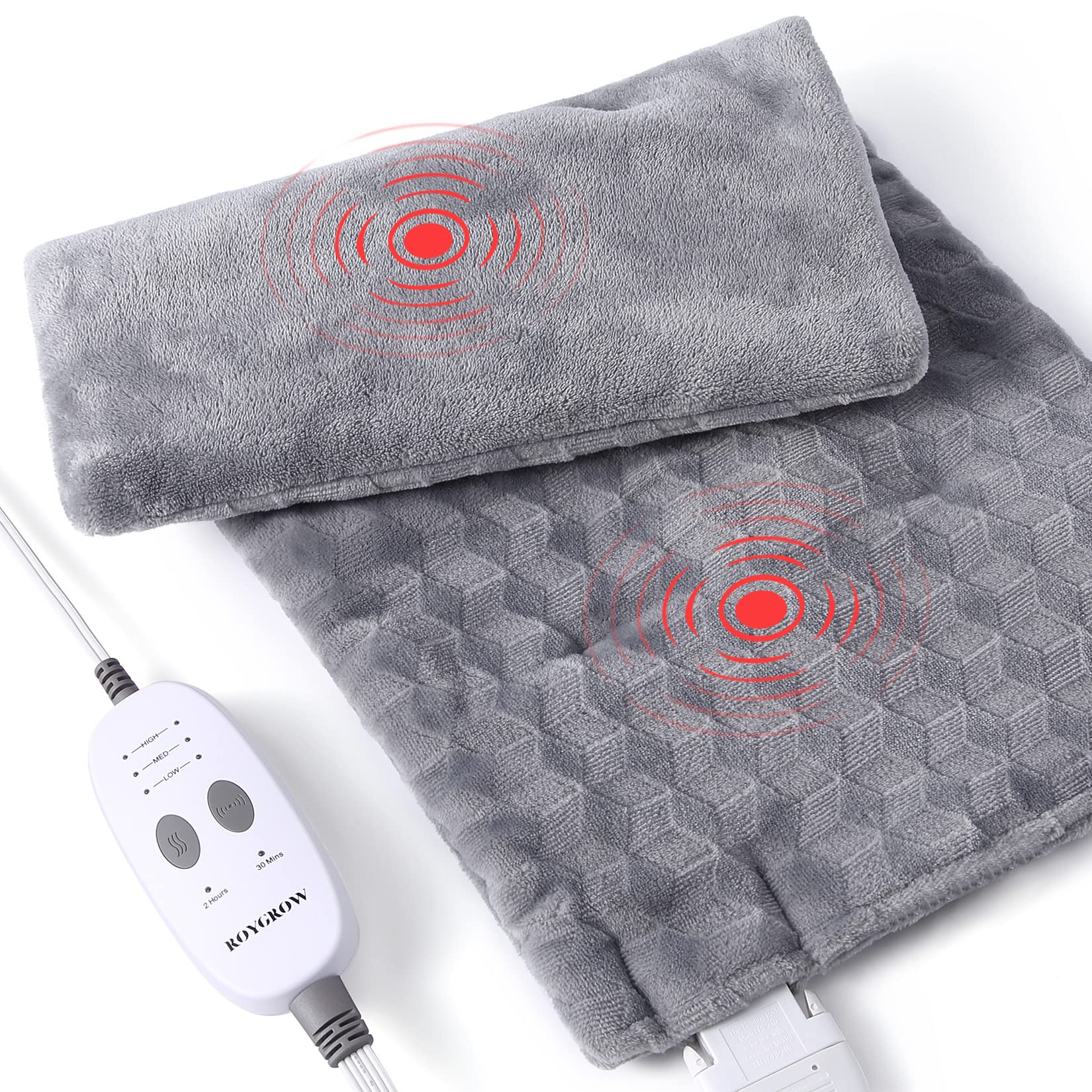 ROYGROW Weighted Heating Pad with 2 Massager, Electric Massaging 5lbs Heating Pad for Back Neck Shoulder with Massaging Vibratio