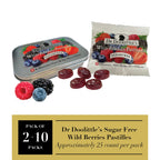 Dr. Doolittles Sugar Free Soft Fruit Pastilles for Voice and Throat, Wild Berries Flavor, Multipack of 2.12 Ounce Tin, 2 Pack an