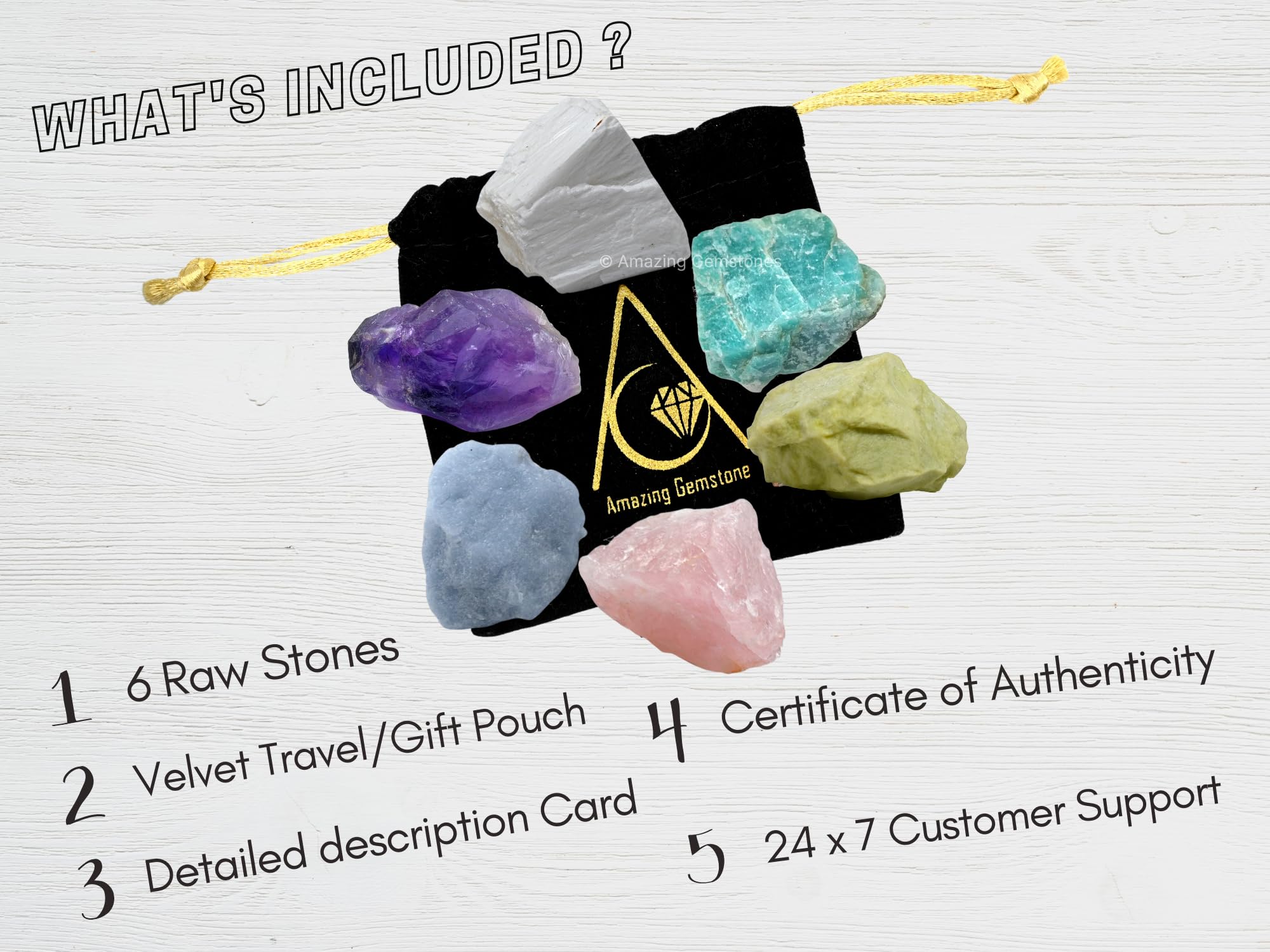 Healing Crystals for Headaches and Migraine, Set of 6 Amethyst, Angelite, Amazonite, Rose Quartz, Scolecite and Serpentine Heali