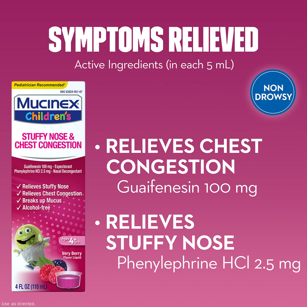 Mucinex Childrens Liquid - Stuffy Nose & Cold Mixed Berry 4 oz. (Packaging May Vary)