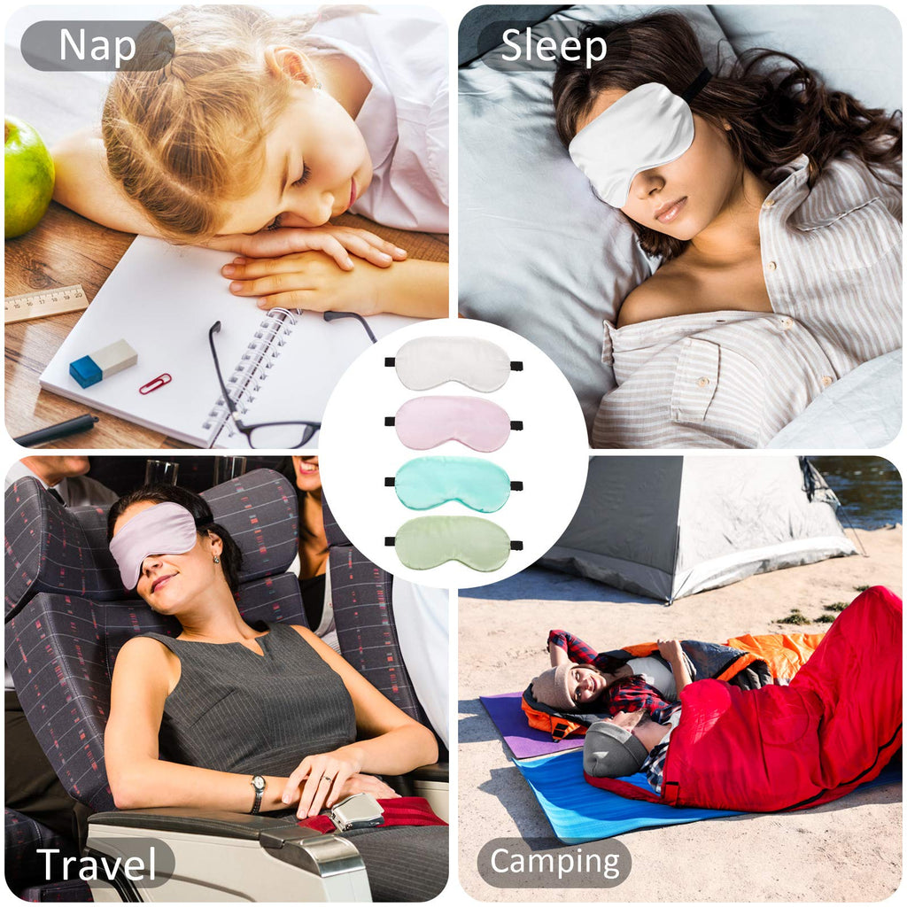 BBTO 4 Pcs Silk Sleep Eye Masks Smooth Soft Satin Eye Covers with Adjustable Strap Blindfold for Sleeping Blocking Out Lights Tr