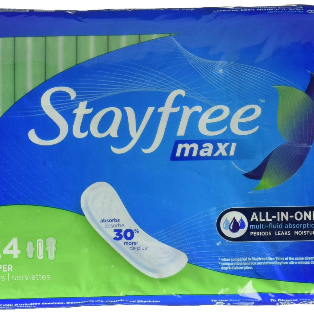 Stayfree Stayfree Maxi Pads, Super, Wingless, 24 Count, Pack of 6, 24 Count (Pack of 6), 24 Count