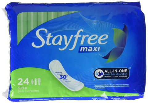 Stayfree Stayfree Maxi Pads, Super, Wingless, 24 Count, Pack of 6, 24 Count (Pack of 6), 24 Count