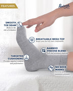 Pembrook Bamboo Viscose Diabetic Socks for Women & Men - 6 Pairs Ankle Socks for Swollen Feet | Neuropathy Socks | Moisture Wick