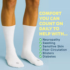 Doctor's Choice Diabetic Socks for Men, Seamless Crew Socks with Non-Binding Top, Provides Extra Comfort for Gout, 4-Pairs, Whit