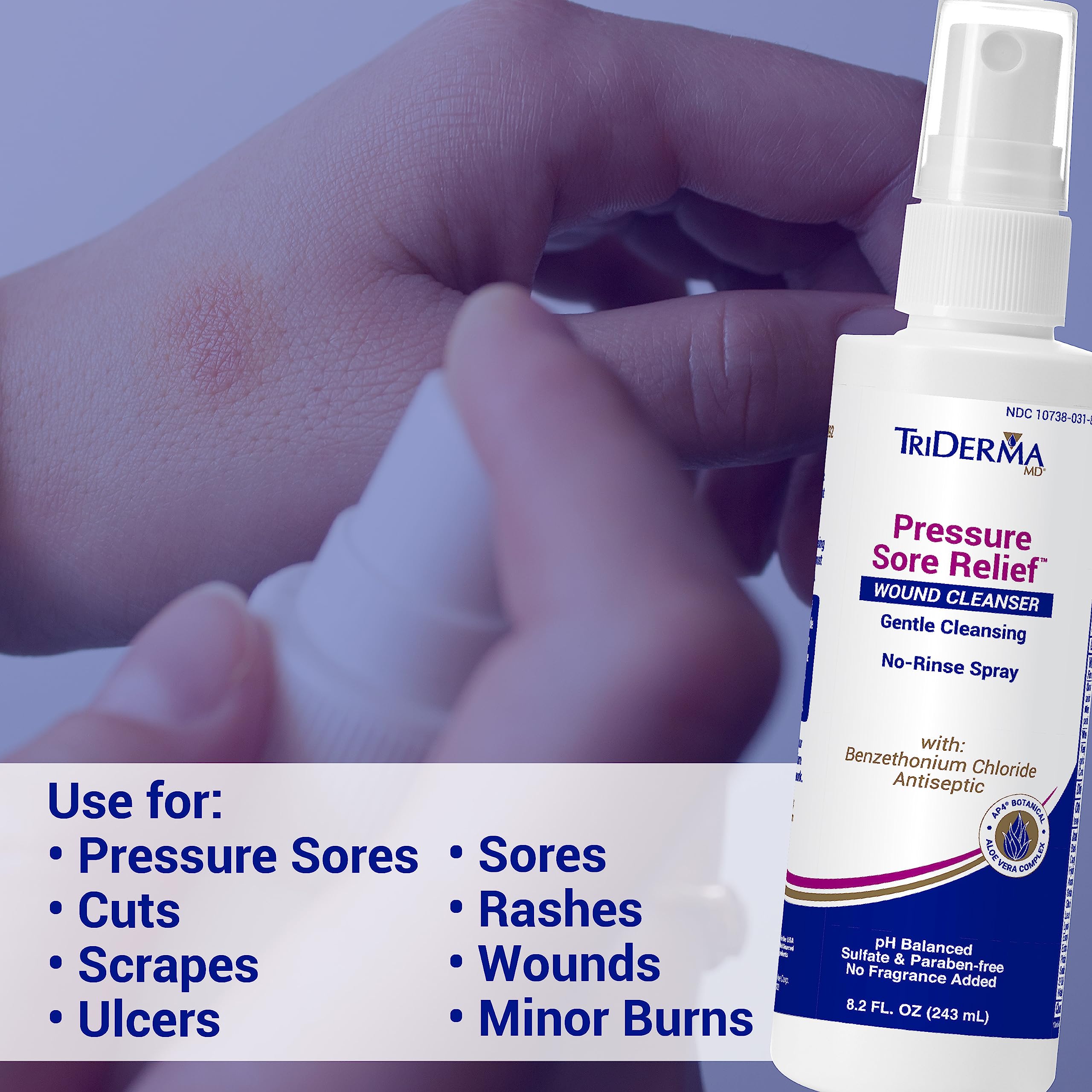 TriDerma Pressure Sore Relief Wound Cleanser, Gentle Cleansing for Bed Sores, Ulcers, Pressure Sores, Wounds and Hard-to-Heal Sk