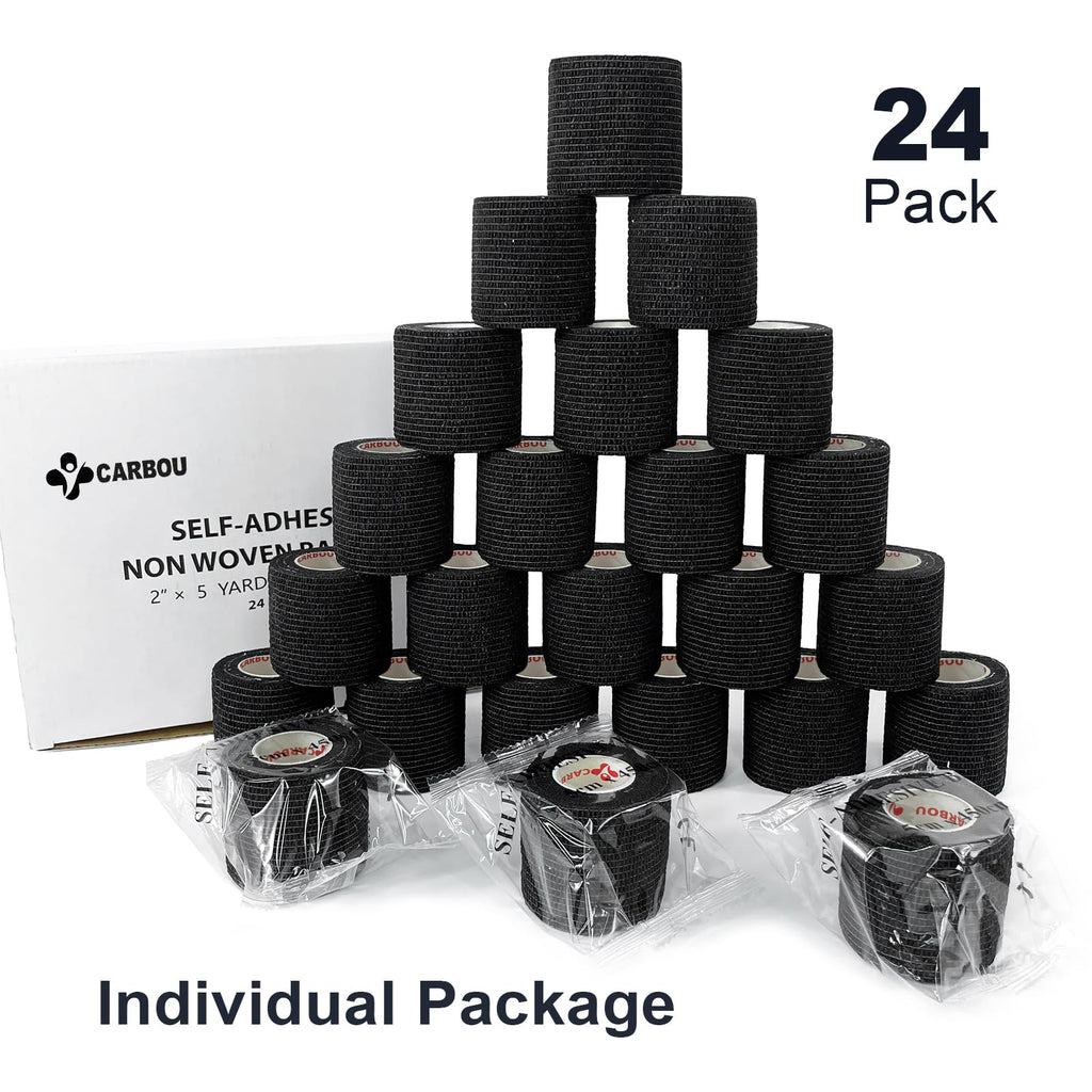 [24Pack 2 x5 Yards] Carbou-Self Adhesive Bandages Sports Wrap, Athletic Elastic Cohesive Bandage for Sports, Injuries, Treatment