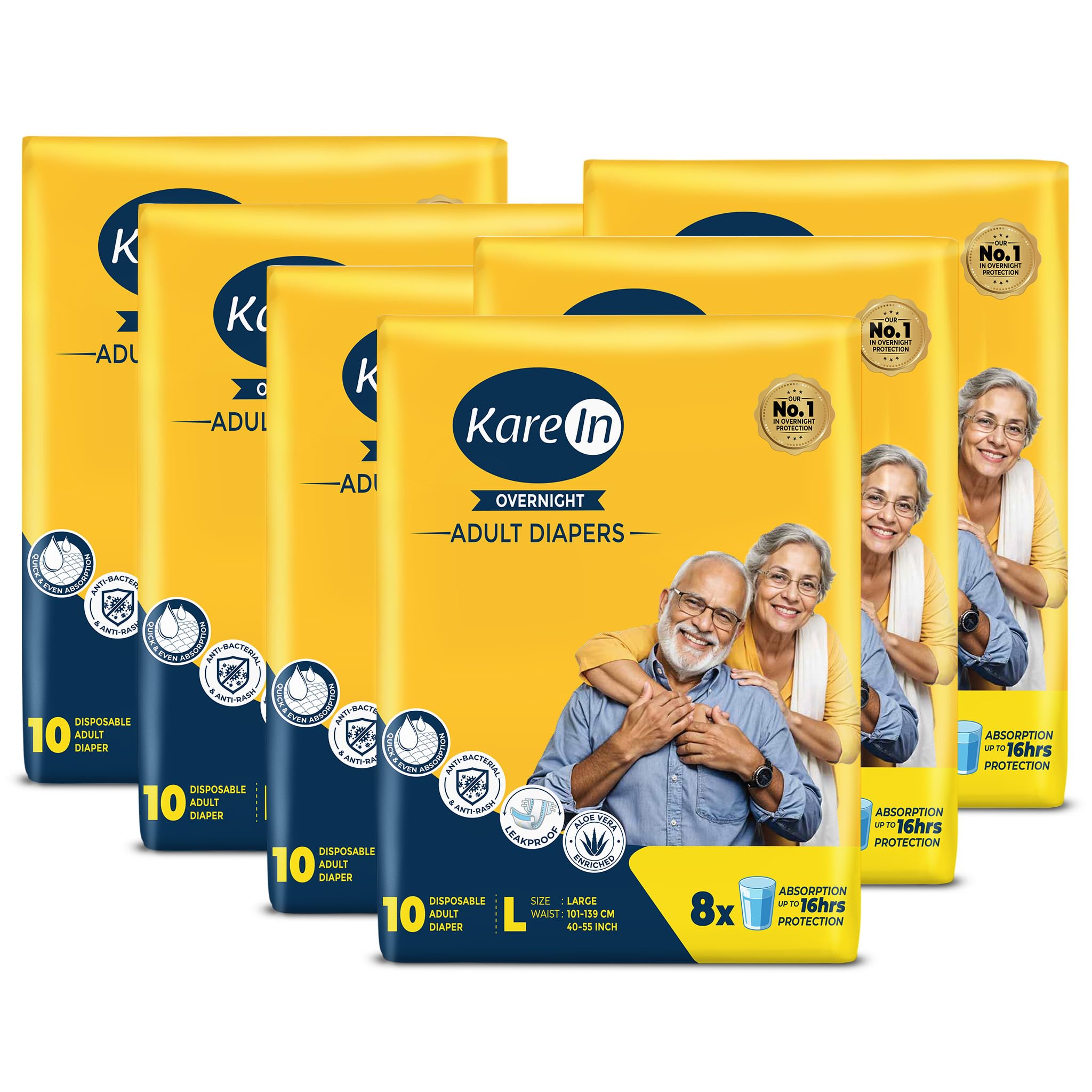 Karein Overnight Adult Diaper Tape L Size, Large, Waist (90120 Cm 3547), 60 Unit, Long Protection Hour, Unisex, Quick & Even