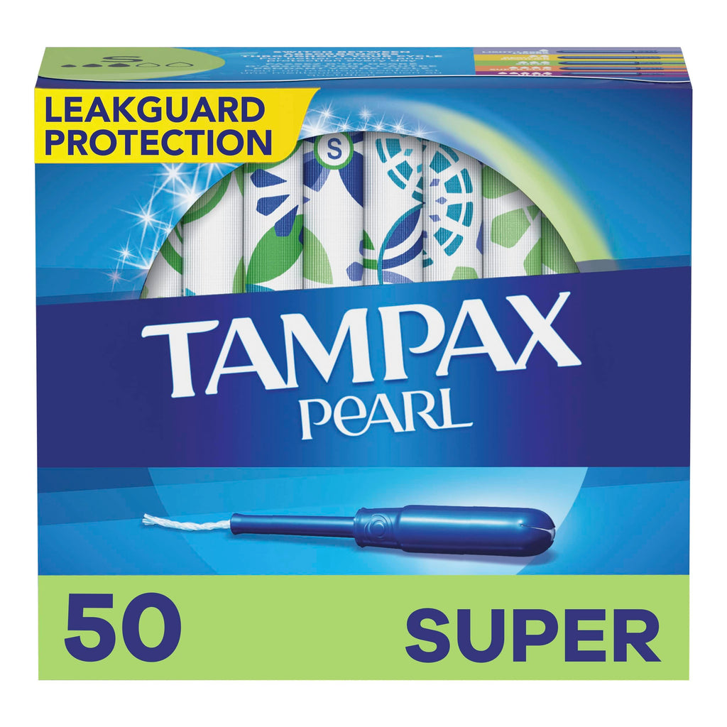 Tampax Pearl Tampons Super Absorbency, With Leakguard Braid, Unscented, Unscented, 50 Count