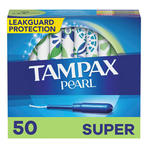 Tampax Pearl Tampons Super Absorbency, With Leakguard Braid, Unscented, Unscented, 50 Count