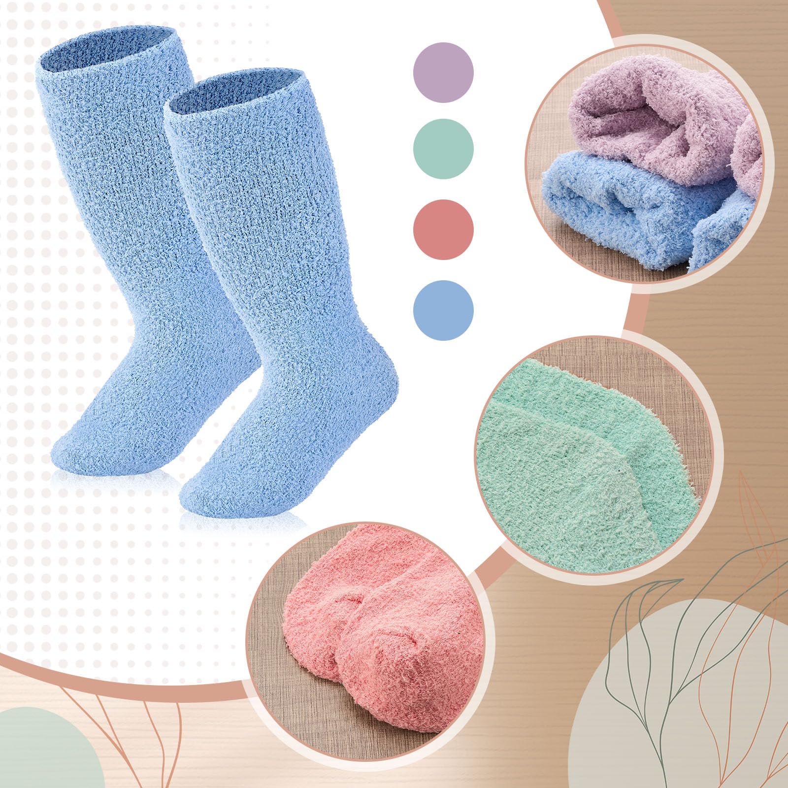 Shyyween 4 Pairs Extra Width Fleece Socks 13-15 Bariatric Socks Hospital Winter Coral Fleece Warm Soft Non Slip Sock for Women M