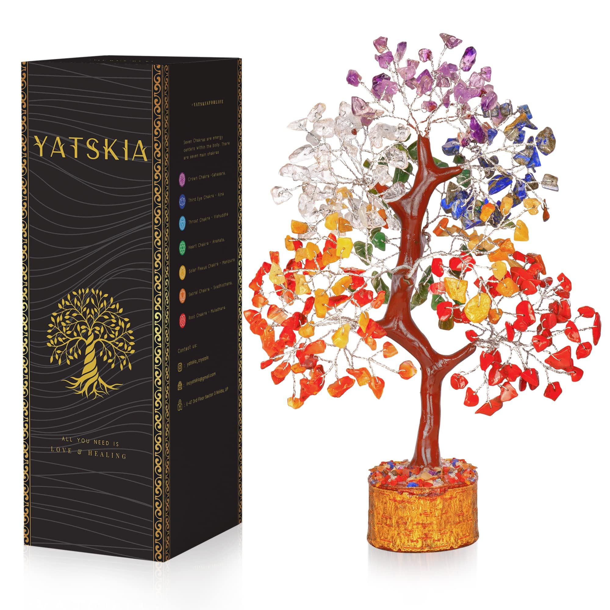 YATSKIA Chakra Tree of Life - Crystals and Healing Stones - Meditation Accessories - Gifts for Spiritual People - 7 Chakra Bonsa
