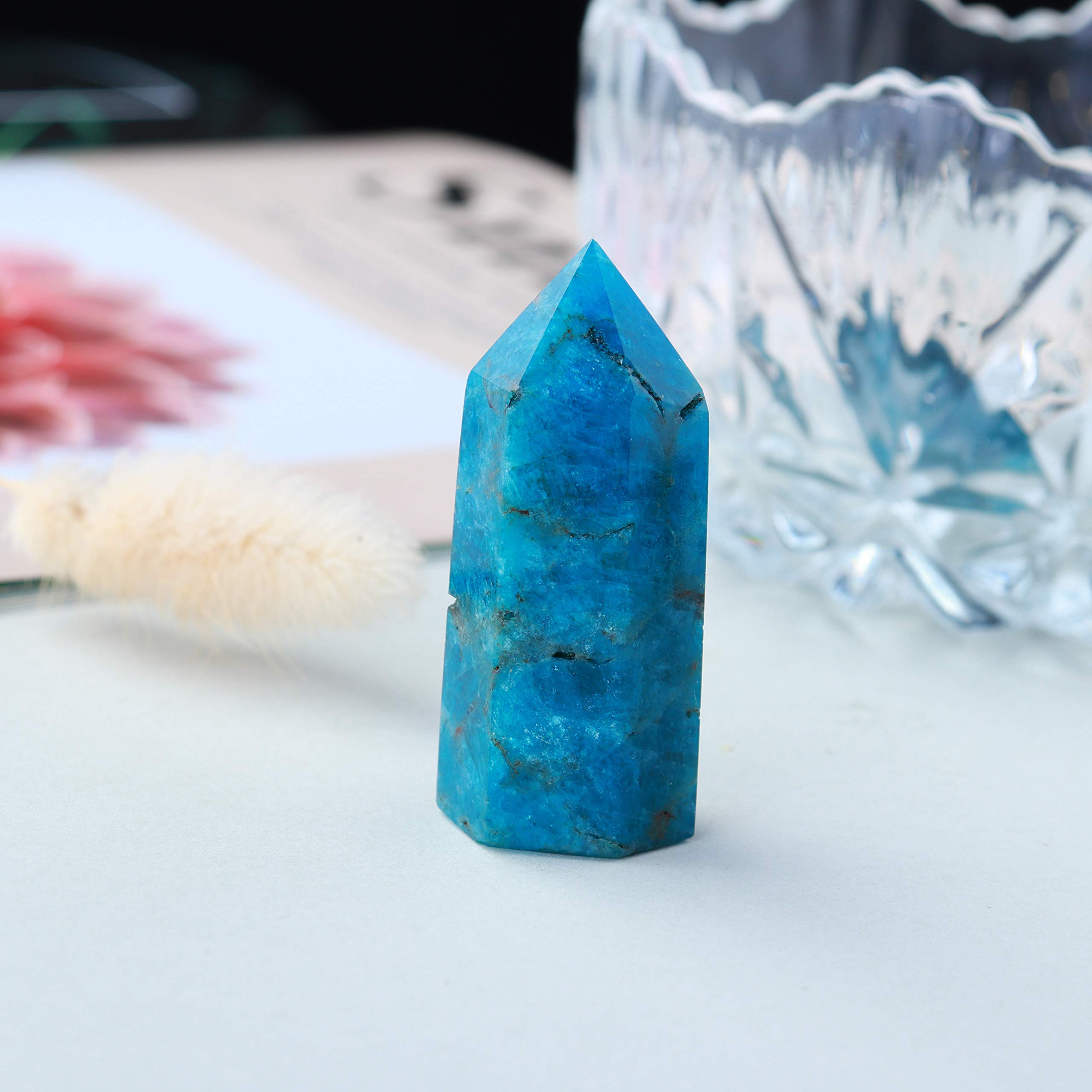 Runyangshi Blue Apatite Natural Crystal Healing Wands, 2-2.4(5-6cm) Single Point Healing Crystal Wand 6 Faceted Reiki Chakra Sto