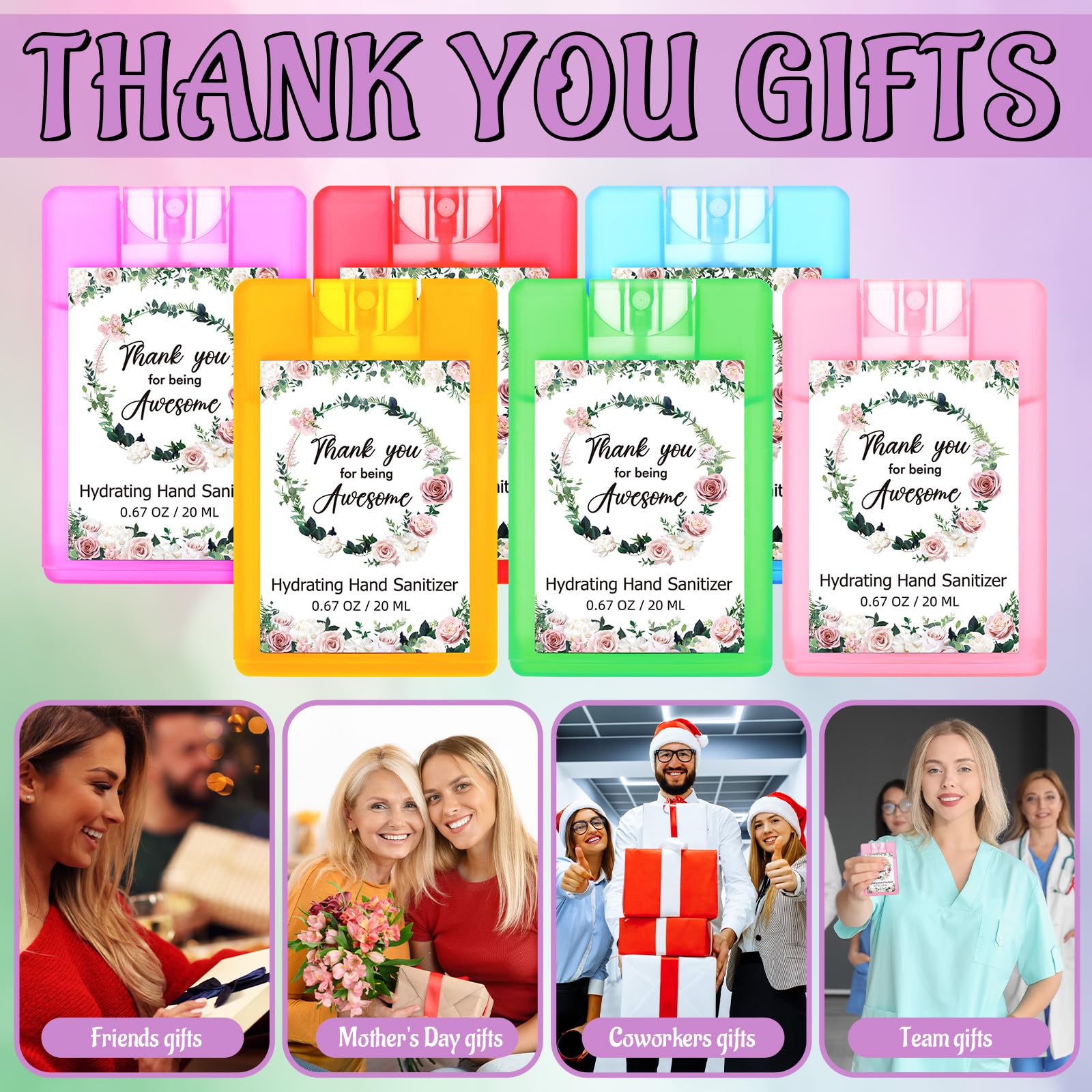 24 Pcs Mist Hand Sanitizer Spray Bulk Scented Travel Size Hydrating Hand Sanitizer Pocket Spray for Christmas Employee Staff App