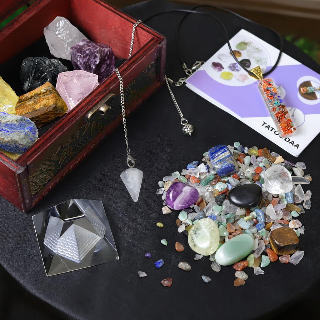 Crystals and Healing Stones, 21 Pcs Healing Crystals Set, 7 Chakra Crystal Stones Set Real Natural Raw Selenite Pyramid Reiki En