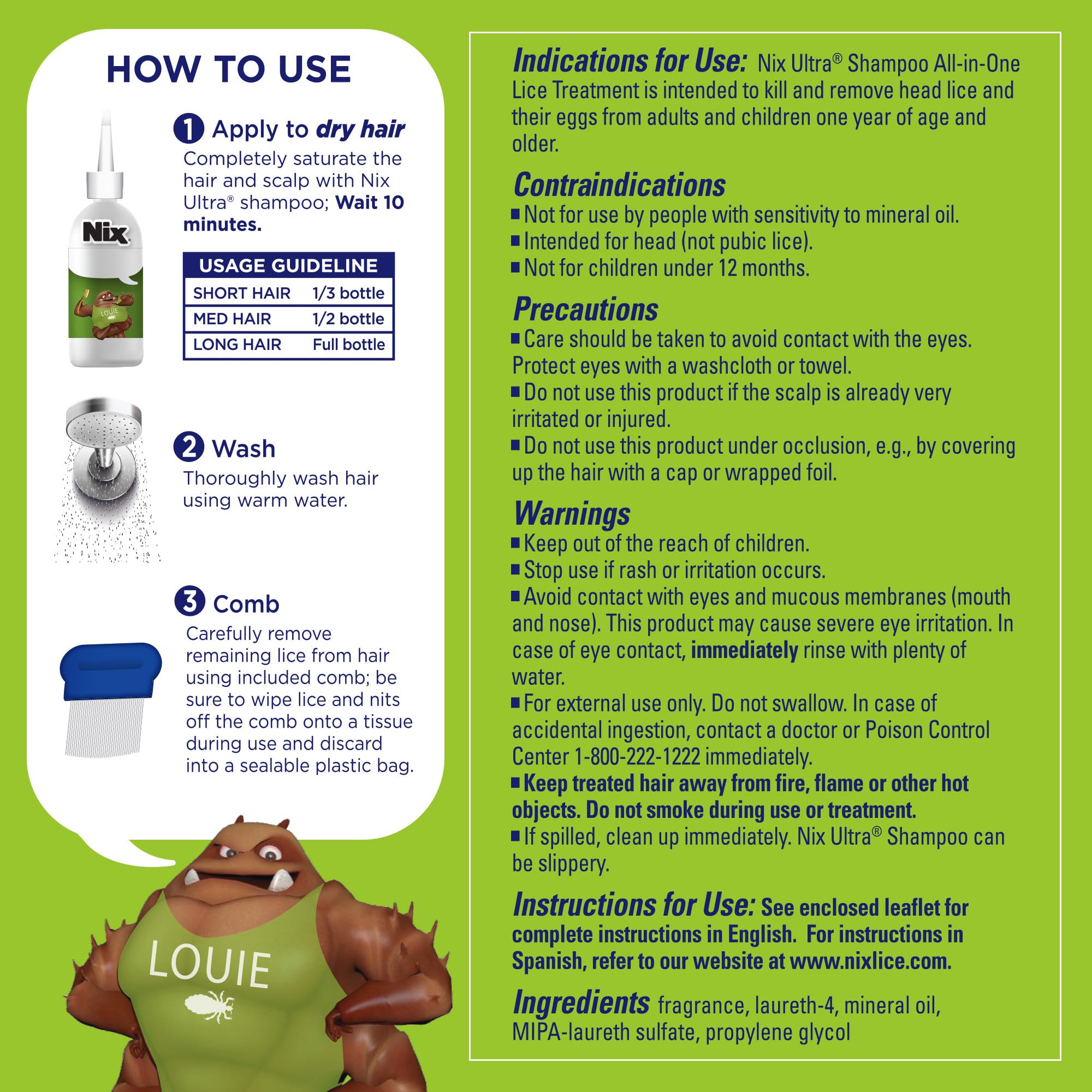 Nix Ultra Superlice Treatment, All-in-One Shampoo, 3 fl oz & Lice Removal Comb