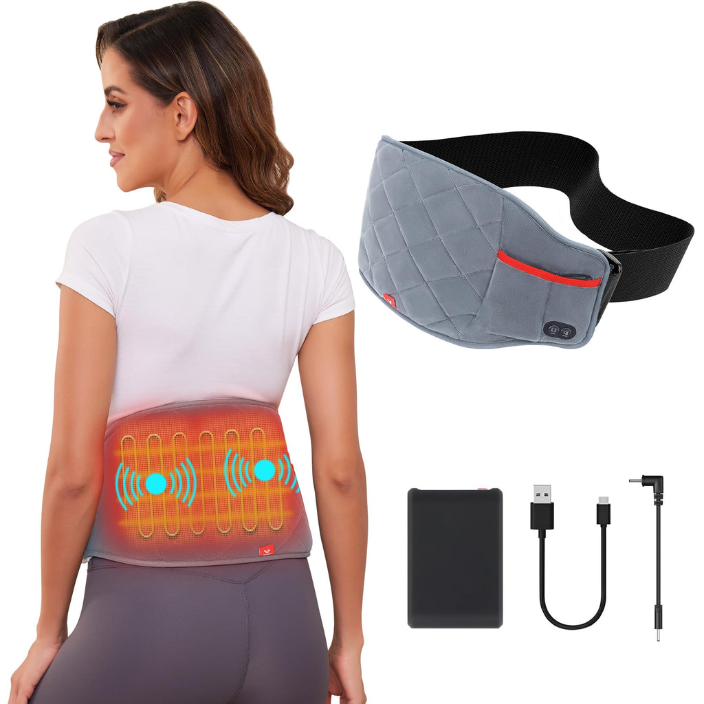 Vofuoti Portable Heating Pad, Cordless Heating Pad with Battery and Massager, 3 Vibration Modes and 3 Heating Settings, Heated P