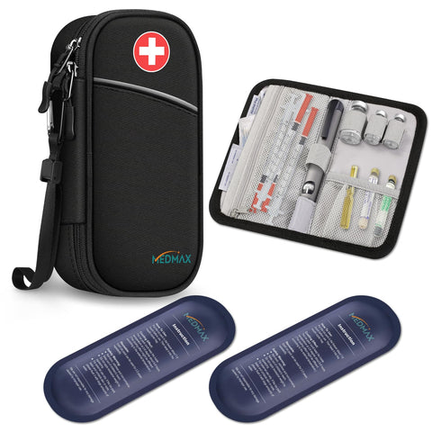 MEDMAX Insulin Cooler Travel Case with 2 Ice Pack, Water Resistant Insulated Diabetic Medication Organizer Carrying Bag with Ext