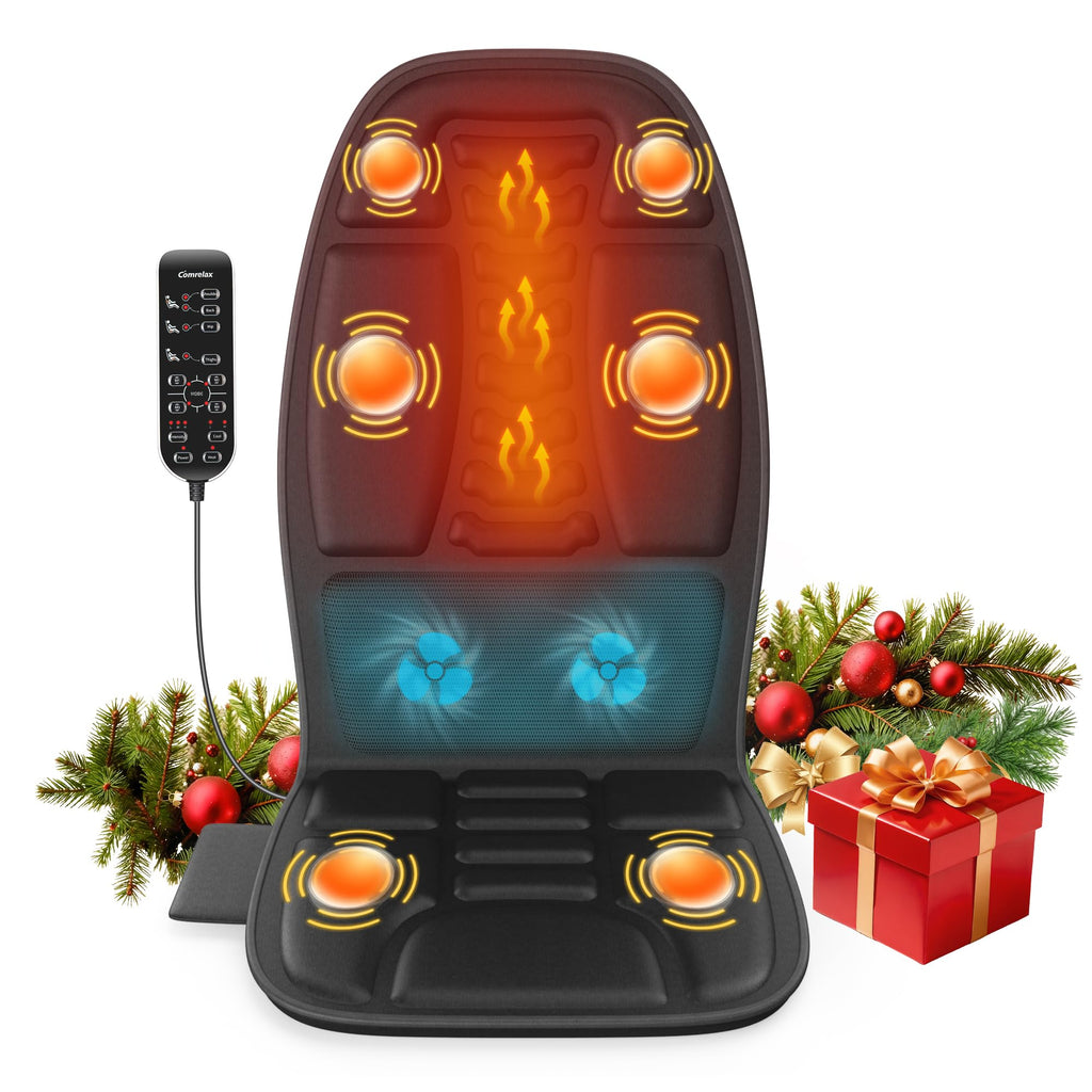 comrelax Massage Seat Cushion with Heat, Cooling Back Massager for Chair, Chair Massager for Full Body Massage, Deep Tissue Vibr